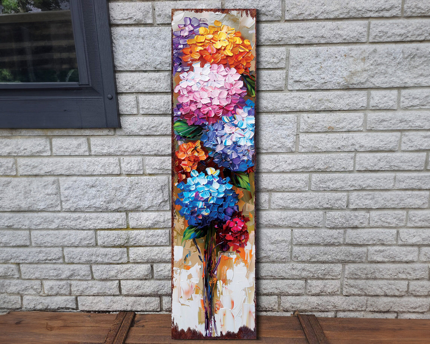 36in Hydrangeas Porch Sign | Oil Paint Style Spring Floral Home Decor | Perfect for Living Room, Entryway, Mantle, Porch| UV Print