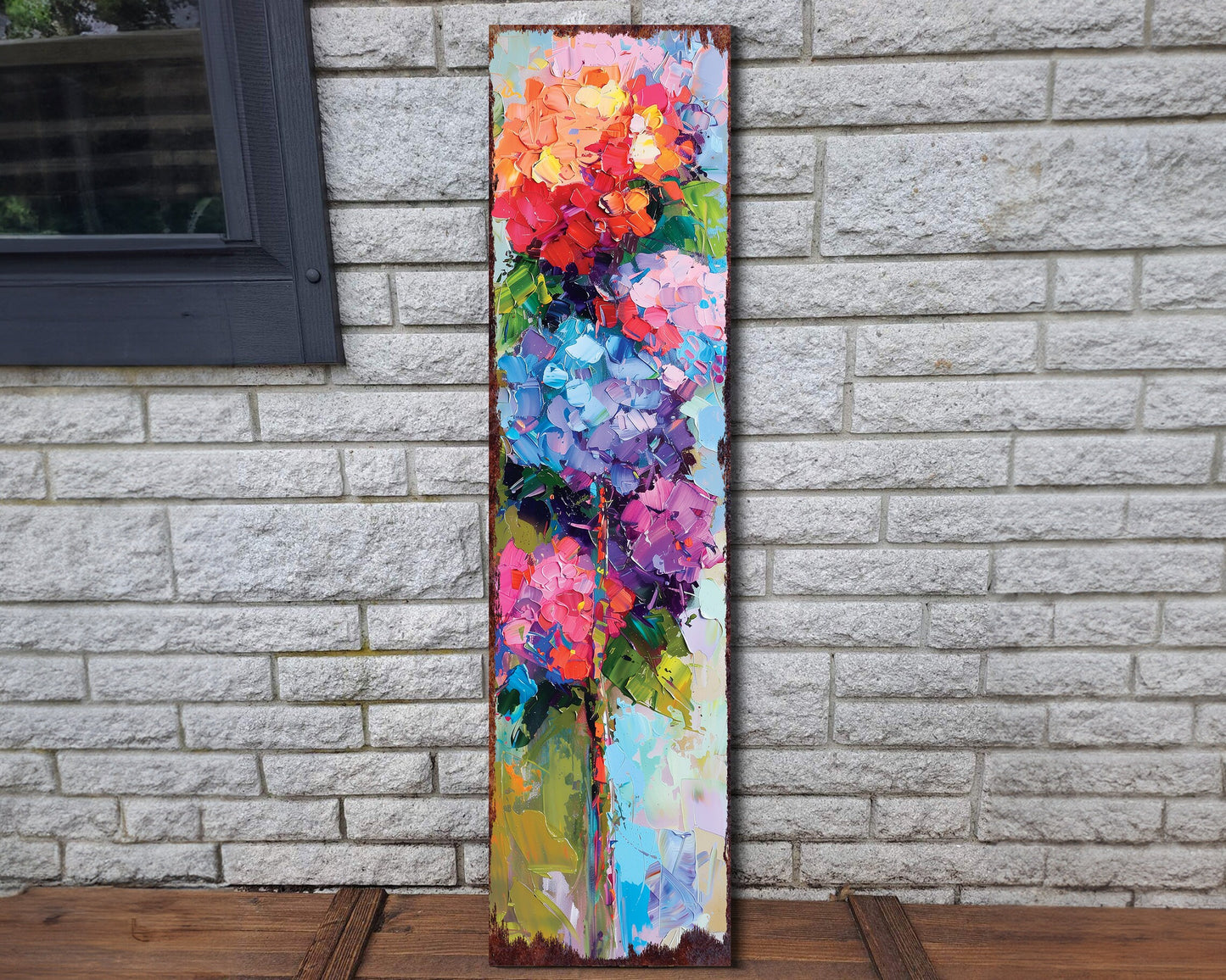 36in Spring Hydrangeas Porch Sign | Oil Paint Style Floral Home Decor | Perfect for Living Room, Entryway, Mantle, Porch| UV Print