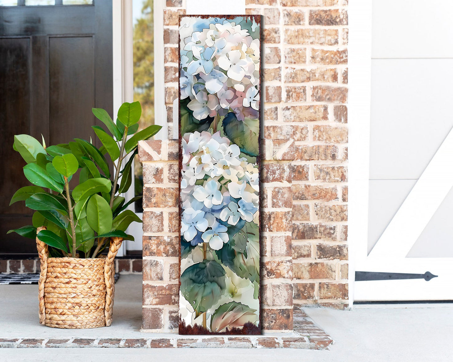 36in White Hydrangeas Spring Porch Sign | UV Print | Watercolor Style Floral Home Decor | Ideal for Living Room, Entryway, Mantle, Porch
