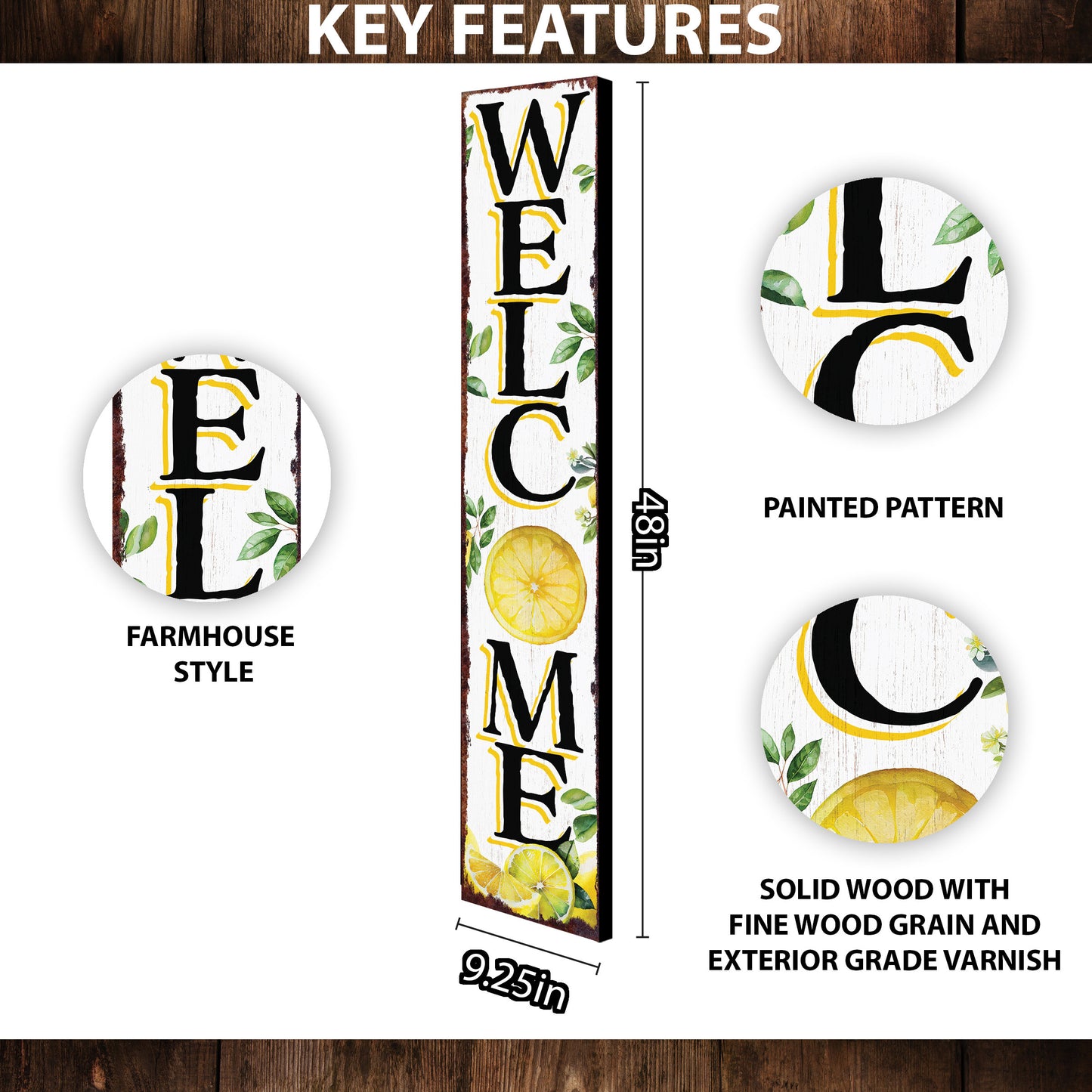 48in Fresh Lemon Summer Welcome Porch Sign | Rustic Wooden Decor | Outdoor Wall Art | Vibrant Farmhouse Patio Display