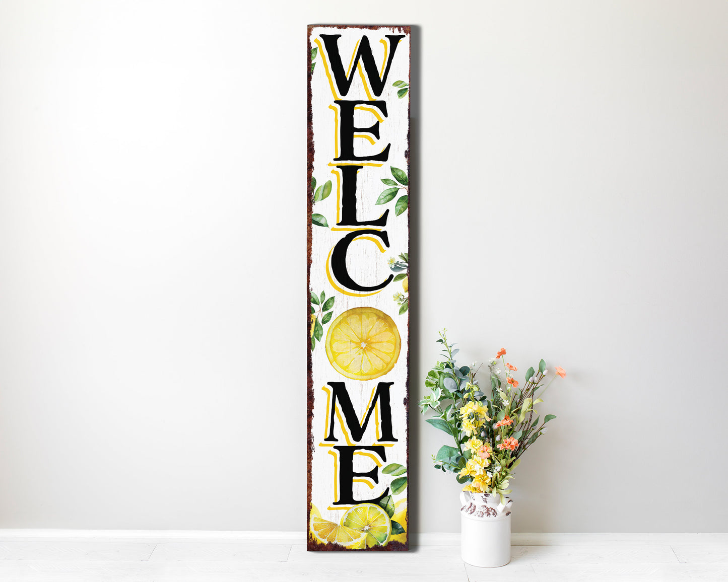 48in Fresh Lemon Summer Welcome Porch Sign | Rustic Wooden Decor | Outdoor Wall Art | Vibrant Farmhouse Patio Display