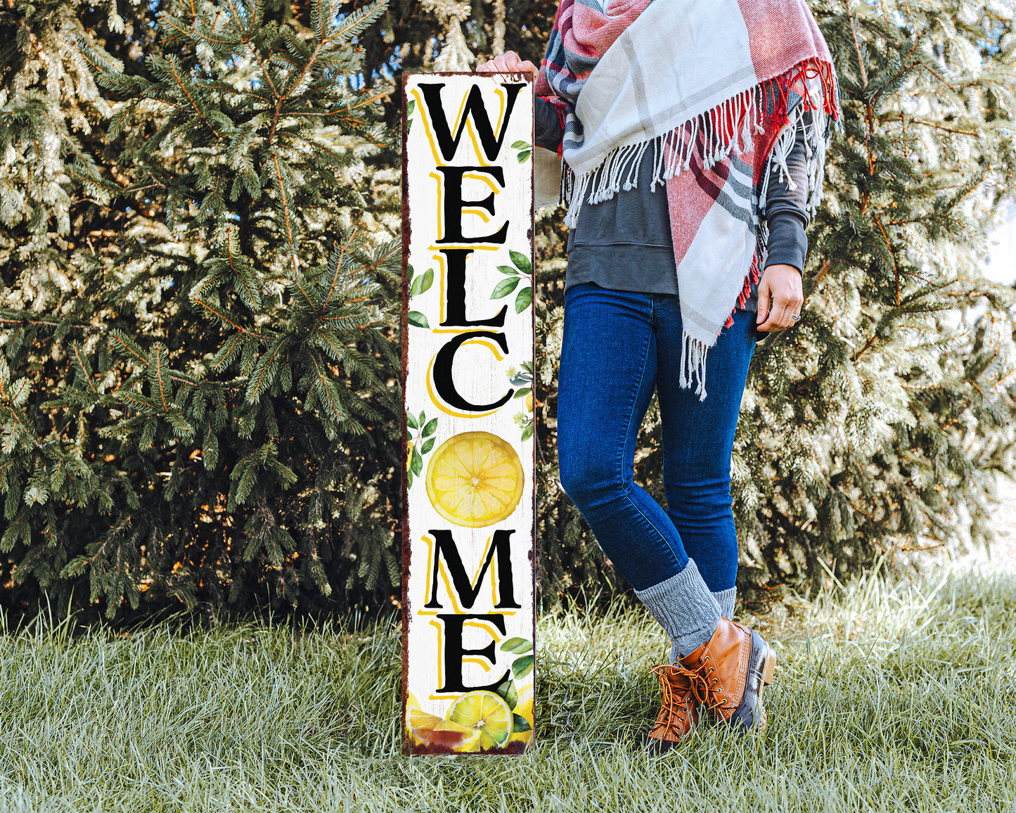 48in Fresh Lemon Summer Welcome Porch Sign | Rustic Wooden Decor | Outdoor Wall Art | Vibrant Farmhouse Patio Display