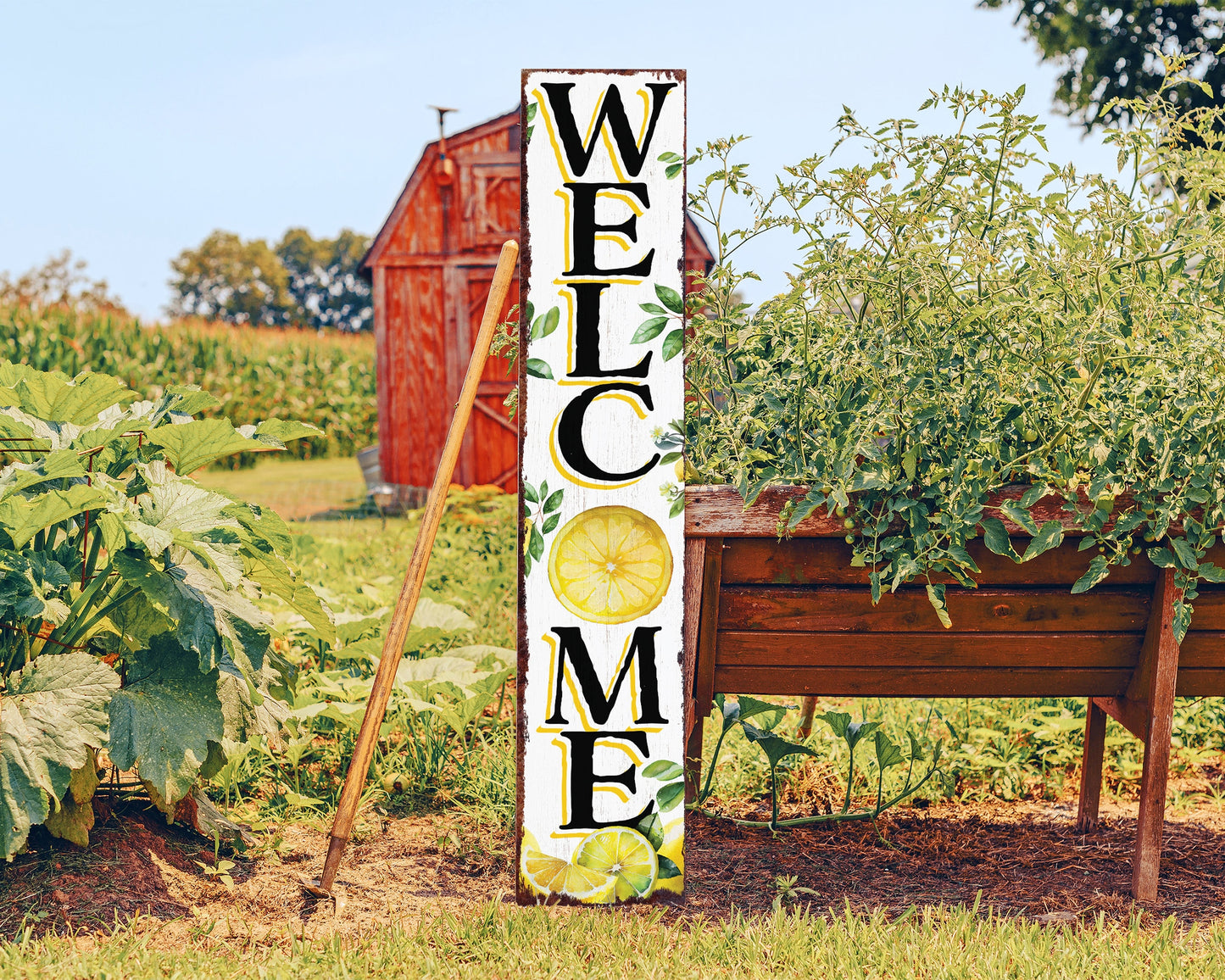 48in Fresh Lemon Summer Welcome Porch Sign | Rustic Wooden Decor | Outdoor Wall Art | Vibrant Farmhouse Patio Display