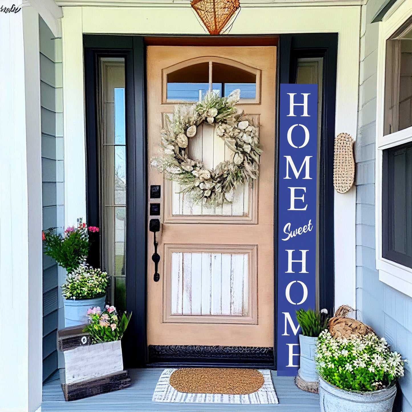 72in Navy Home Sweet Home Sign | Rustic Wood Front Door Decor | Farmhouse Porch Sign Decorations | Patio Decor | Wooden Decor