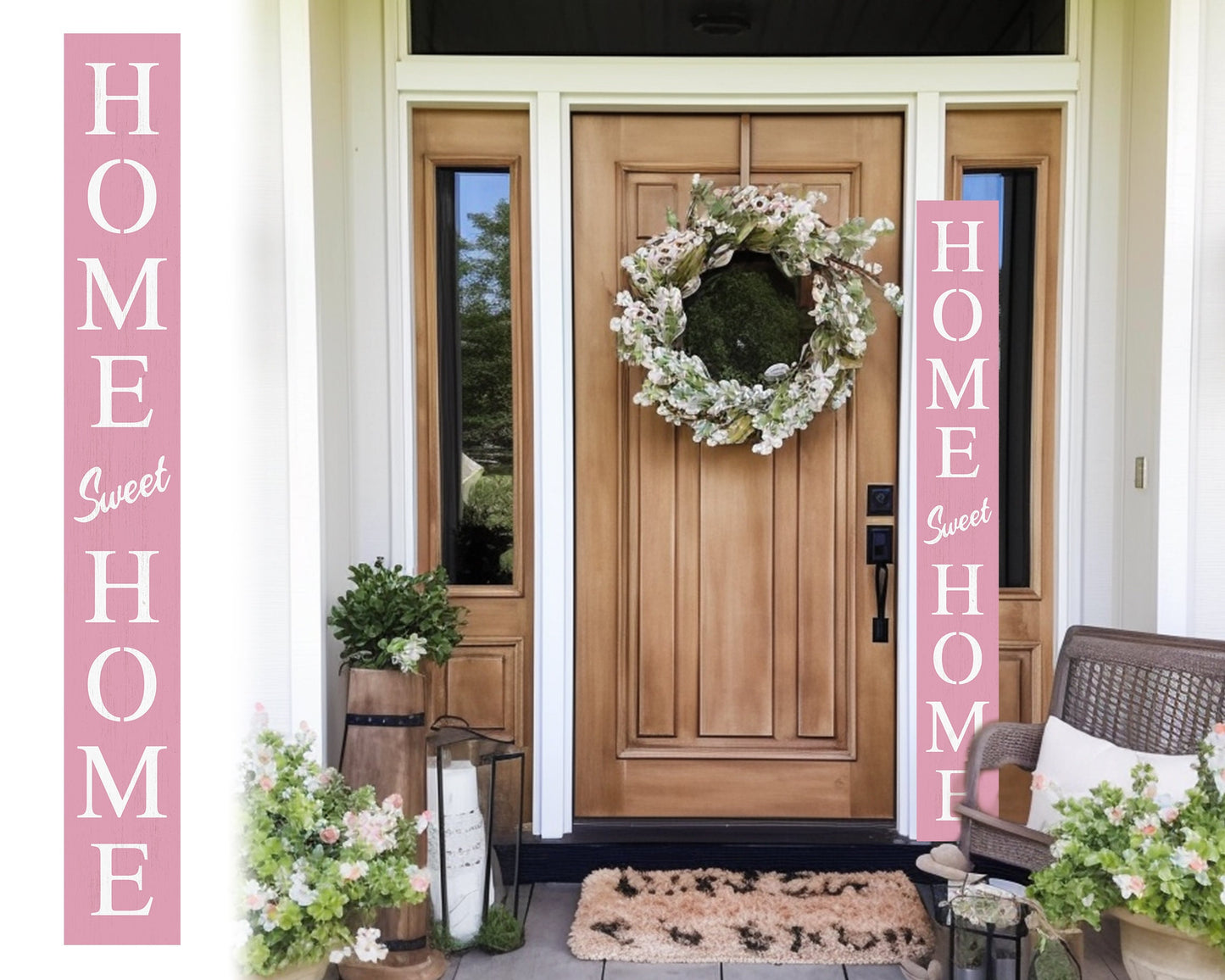 72in Pink Home Sweet Home Sign | Rustic Wood Front Door Decor | Farmhouse Porch Sign Decorations | Patio Decor | Wooden Decor