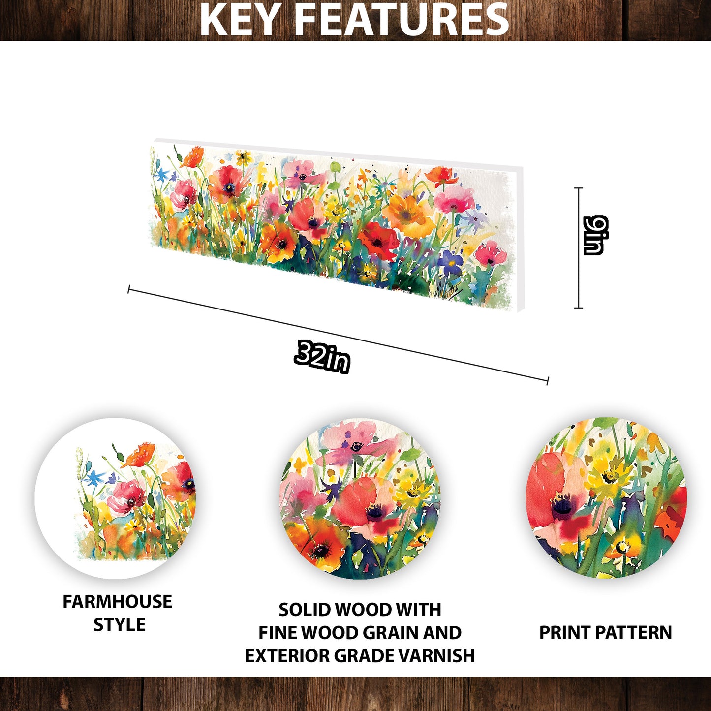 32in Spring Watercolor Style Wildflower Wall Sign | Perfect for Living Room, Entryway, Mantle, Kitchen, Porch, Wall Plaque
