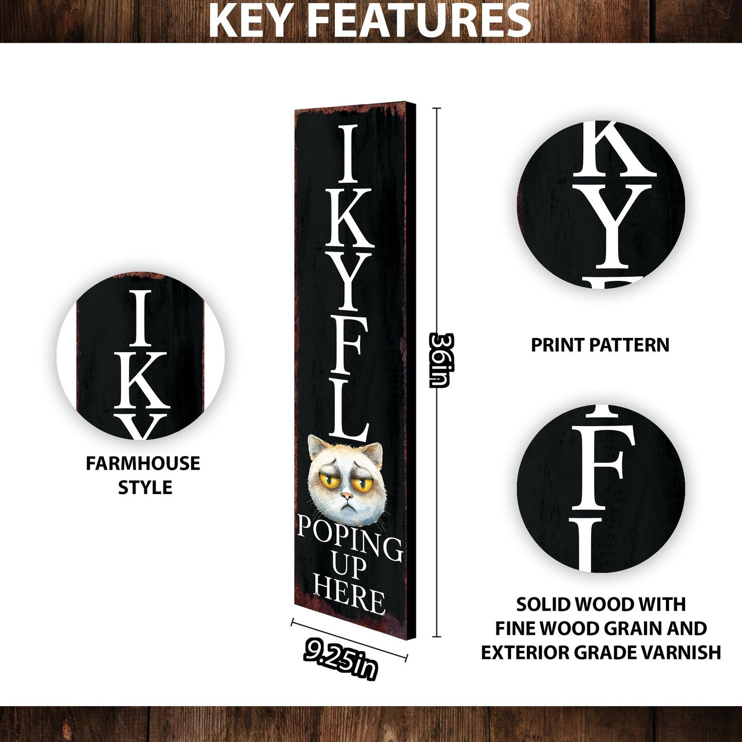 36-Inch Everyday Humor IKYFL Kitty Porch Sign | Front Door Wall Decor | Rustic Farmhouse Outdoor Entryway Display Board