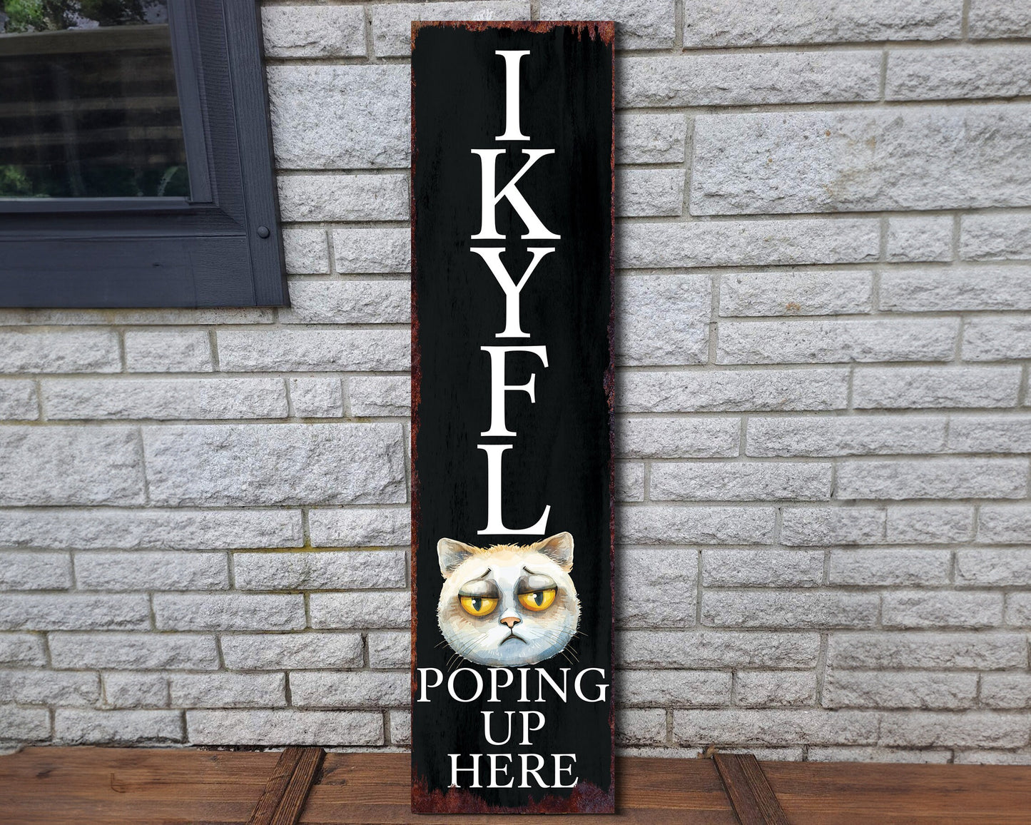 36-Inch Everyday Humor IKYFL Kitty Porch Sign | Front Door Wall Decor | Rustic Farmhouse Outdoor Entryway Display Board