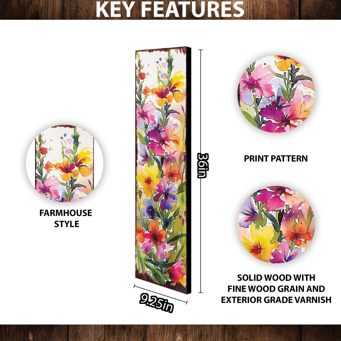 36in Spring Porch Sign | Watercolor Fireweed Floral Decor | Ideal for Living Room, Entryway, Mantle, Porch and Front Door