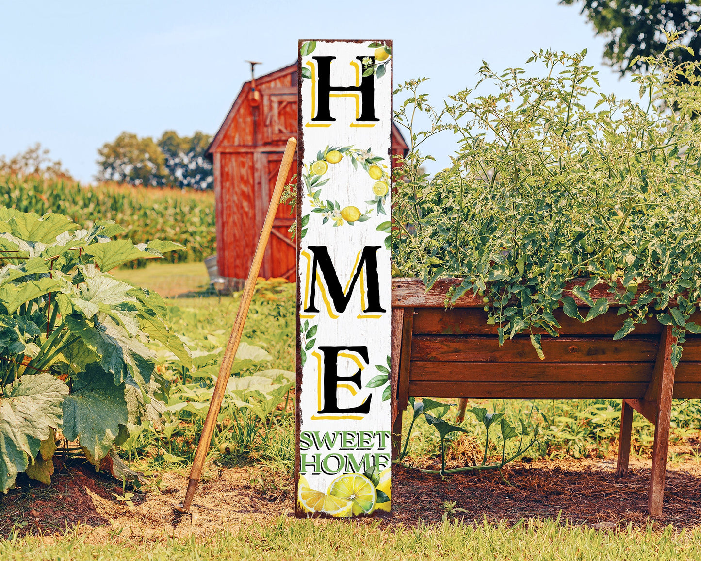 48in Lemon Summer Home Sweet Home Porch Sign | Rustic Wooden Front Door Decor | Outdoor Farmhouse Patio Display Board