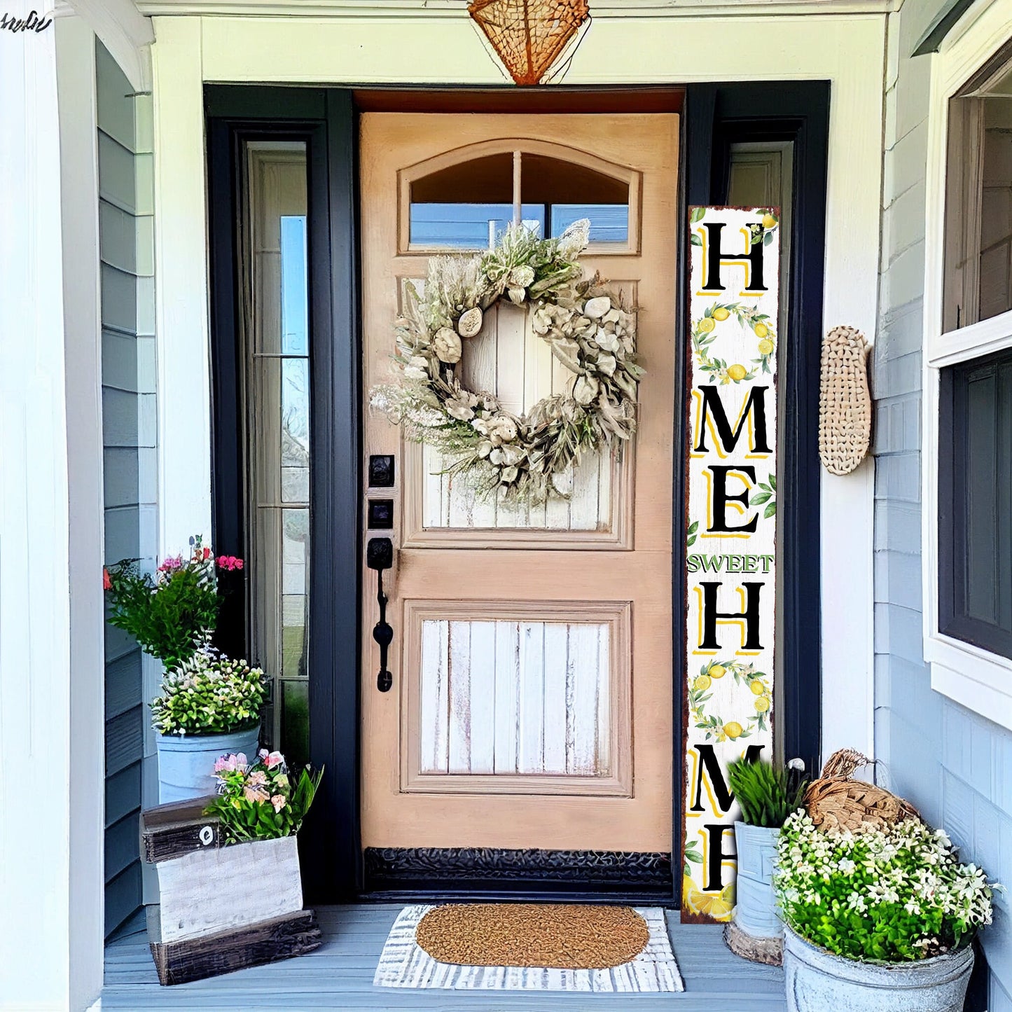 72in Lemon Summer Home Sweet Home Porch Sign | Rustic Wooden Front Door Decor | Outdoor Farmhouse Patio Display Board