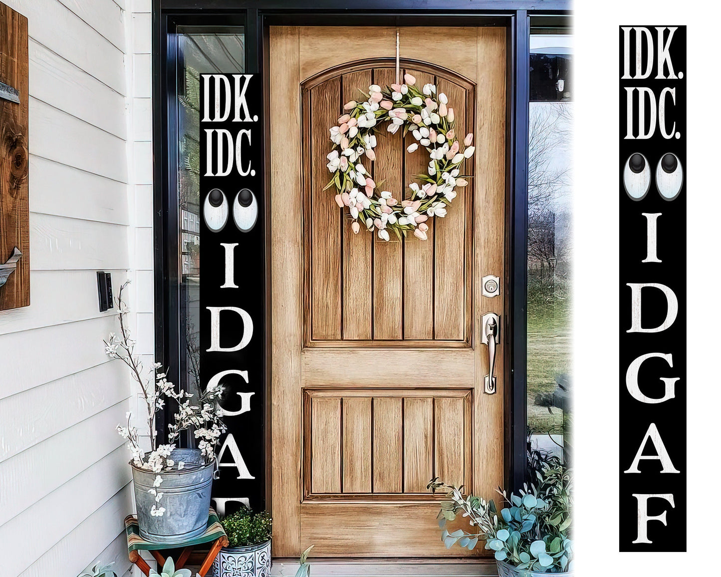 72-Inch Everyday IDK IDC IDGAF Porch Sign | Funny & Humorous Wood Sign | Ideal for Farmhouse Outdoor Entryway, Front Door Wall | Black