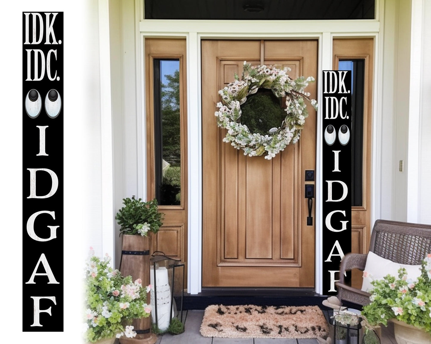72-Inch Everyday IDK IDC IDGAF Porch Sign | Funny & Humorous Wood Sign | Ideal for Farmhouse Outdoor Entryway, Front Door Wall | Black