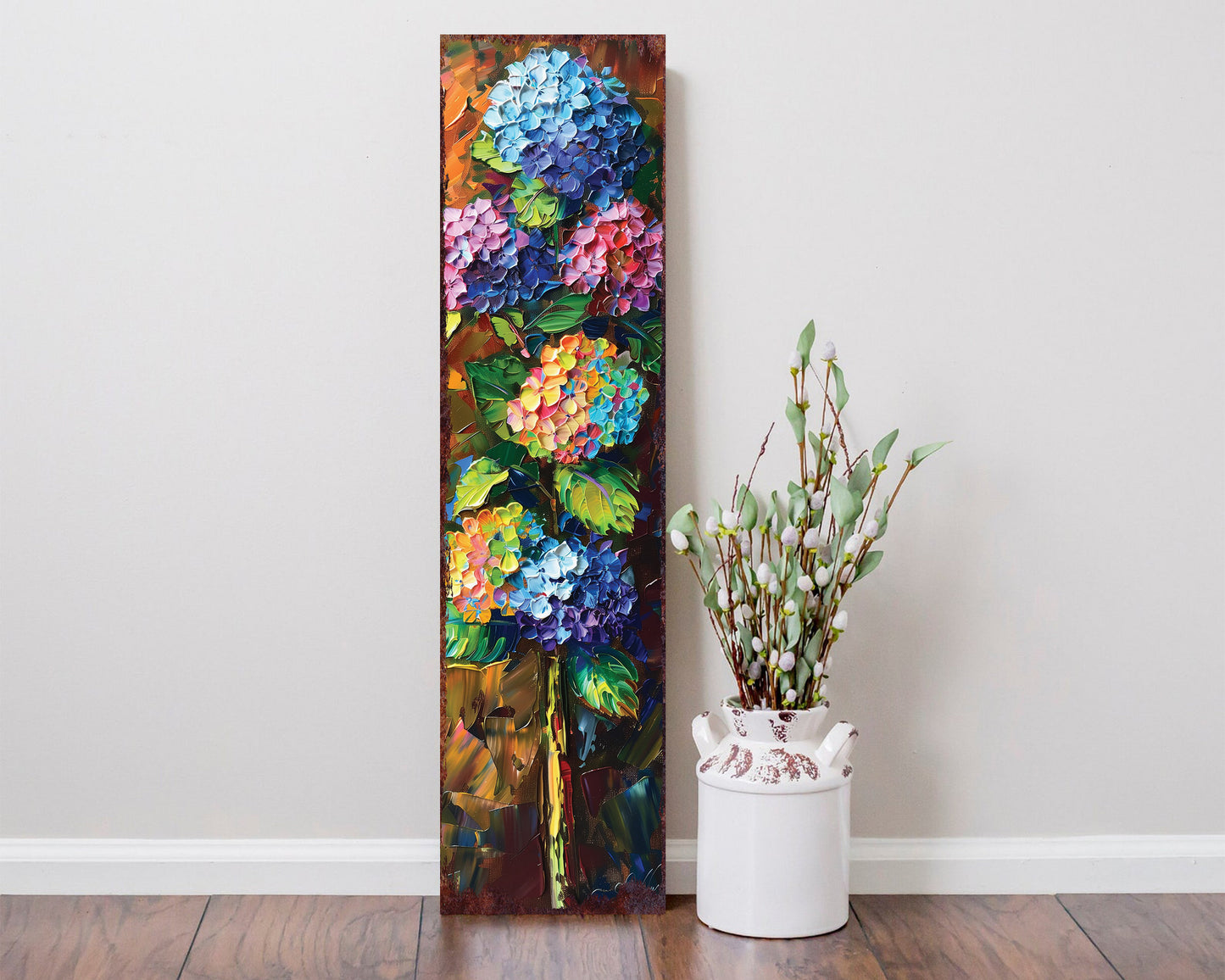 36in Oil Paint Style Hydrangeas Spring Porch Sign | UV Print | Floral Home Decor | Perfect for Living Room, Entryway, Mantle, Porch