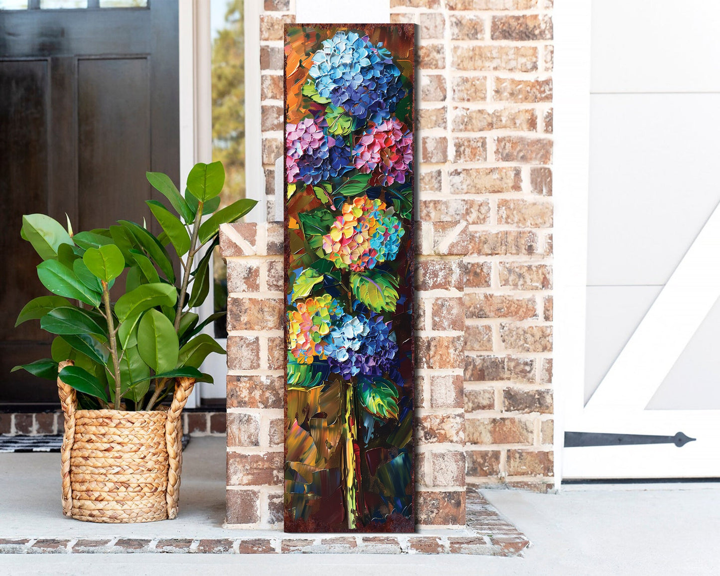 36in Oil Paint Style Hydrangeas Spring Porch Sign | UV Print | Floral Home Decor | Perfect for Living Room, Entryway, Mantle, Porch