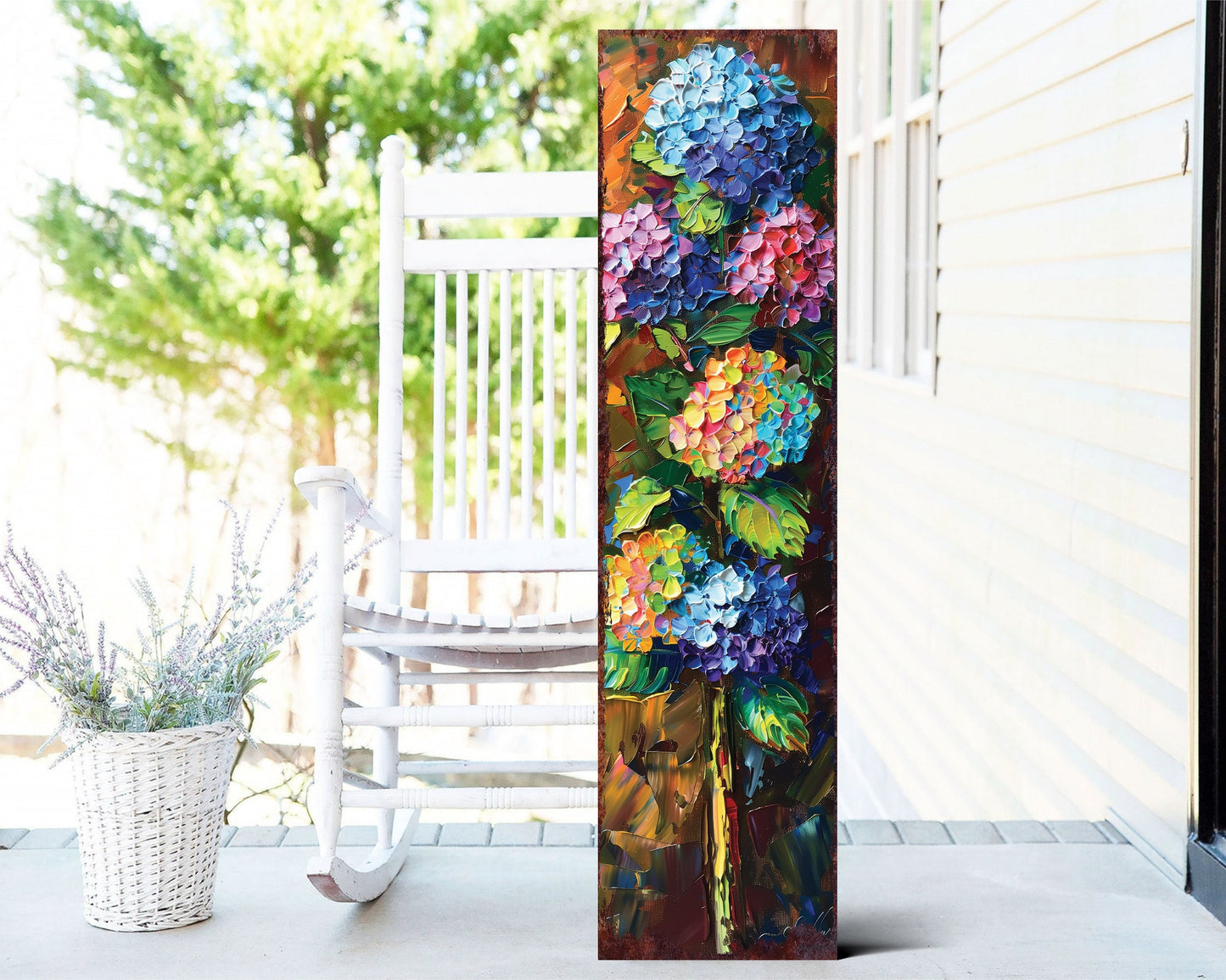 36in Oil Paint Style Hydrangeas Spring Porch Sign | UV Print | Floral Home Decor | Perfect for Living Room, Entryway, Mantle, Porch