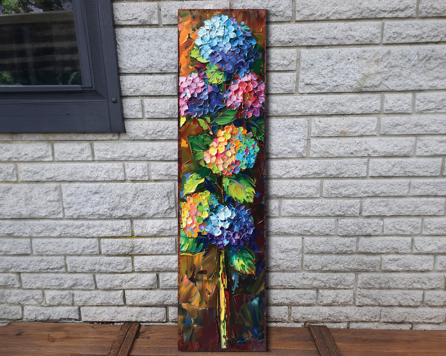 36in Oil Paint Style Hydrangeas Spring Porch Sign | UV Print | Floral Home Decor | Perfect for Living Room, Entryway, Mantle, Porch