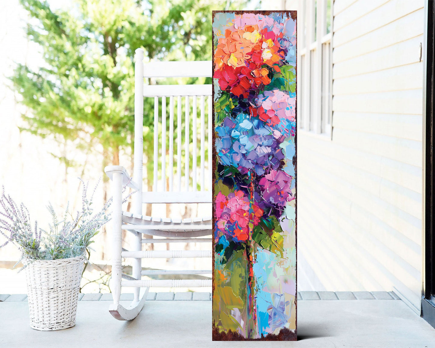36in Spring Hydrangeas Porch Sign | Oil Paint Style Floral Home Decor | Perfect for Living Room, Entryway, Mantle, Porch| UV Print