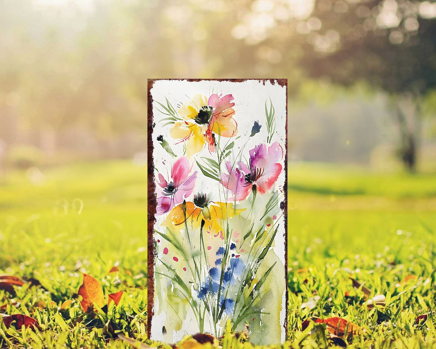 30in Spring Garden Stake | Watercolor Wildflower Decor | Ideal for Outdoor Decor, Yard Art, and Garden Decorations