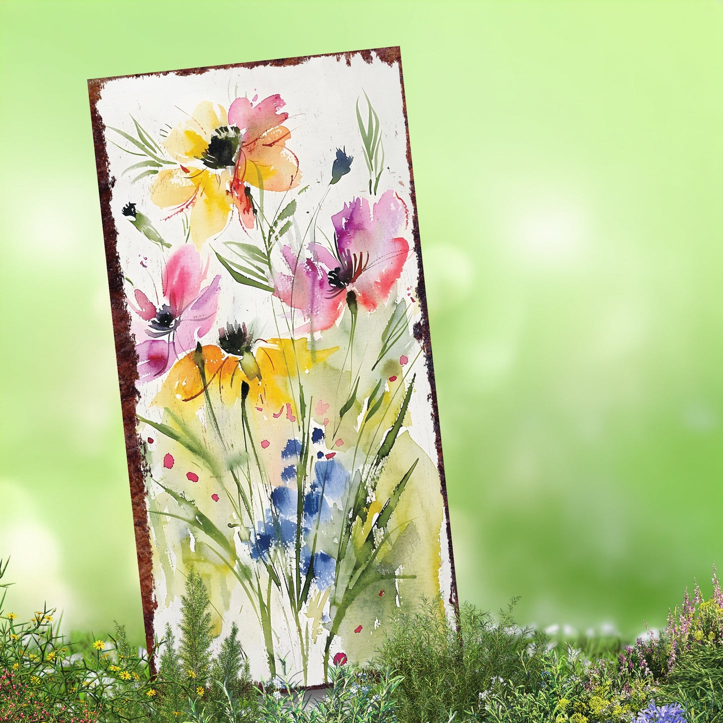 30in Spring Garden Stake | Watercolor Wildflower Decor | Ideal for Outdoor Decor, Yard Art, and Garden Decorations