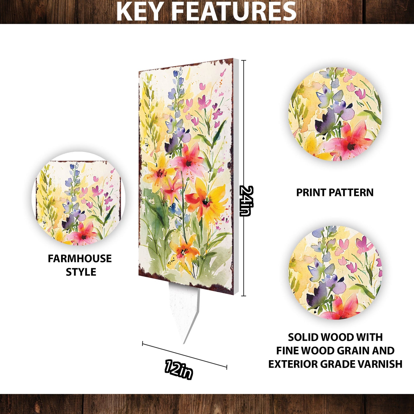 30in Spring Garden Stake | Watercolor Wildflower Decor | Ideal for Outdoor Decor, Yard Art, and Garden Decorative