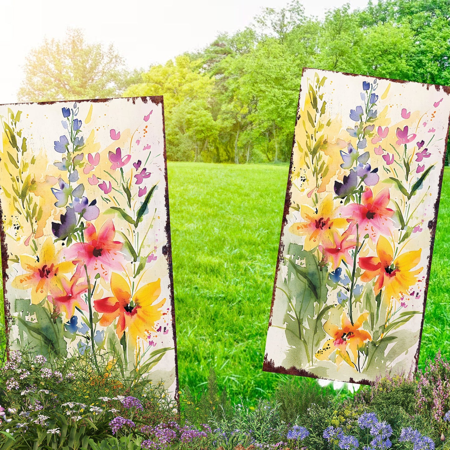 30in Spring Garden Stake | Watercolor Wildflower Decor | Ideal for Outdoor Decor, Yard Art, and Garden Decorative