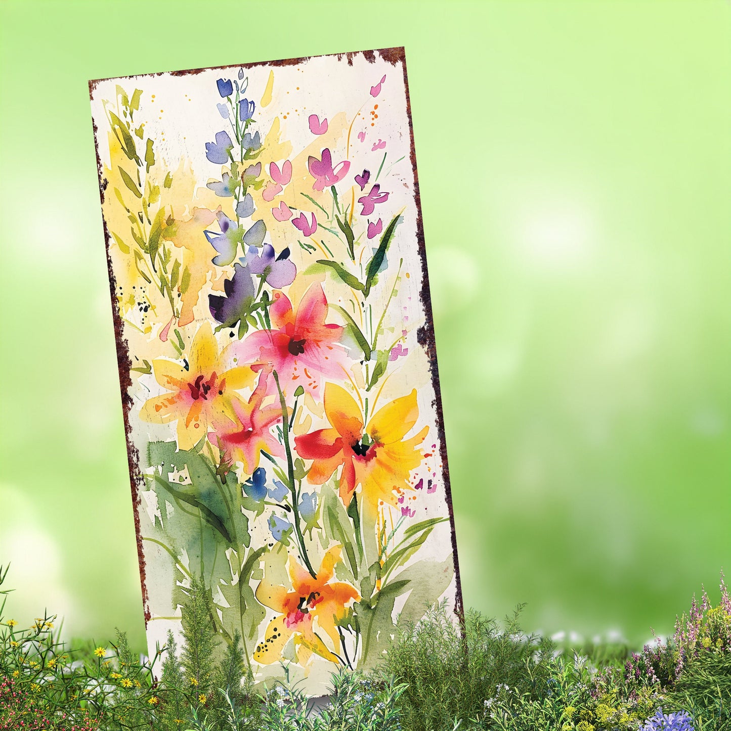 30in Spring Garden Stake | Watercolor Wildflower Decor | Ideal for Outdoor Decor, Yard Art, and Garden Decorative