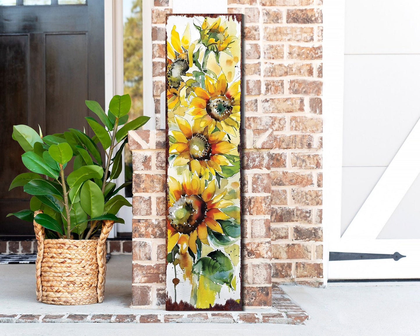 36-Inch Summer Watercolor Sunflower Wooden Porch Sign | Rustic Farmhouse Decor for Front Door, Wall, Outdoor Entryway Display