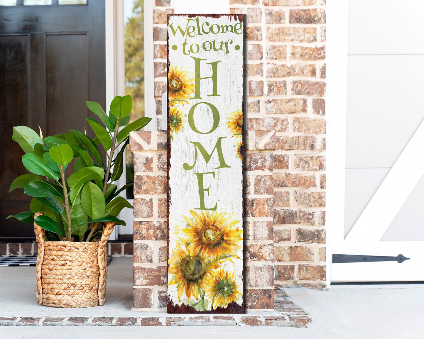 36-Inch "Welcome to Our Home" Sunflower Porch Sign | Summer Watercolor Design | Rustic Farmhouse Decor for Door, Wall, Entryway
