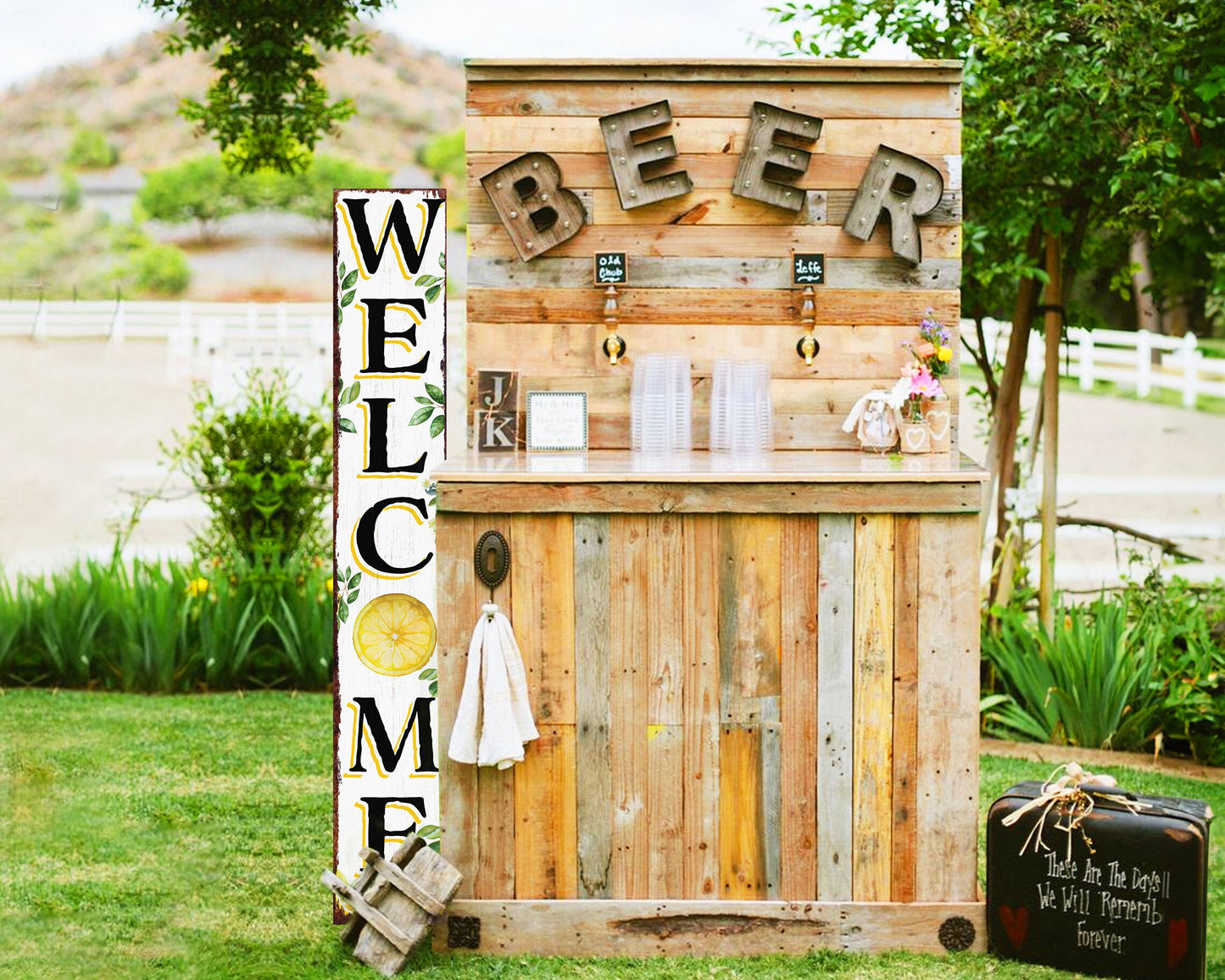 60in Fresh Lemon Summer Welcome Porch Sign | Rustic Wooden Decor | Outdoor Wall Art | Vibrant Farmhouse Patio Display