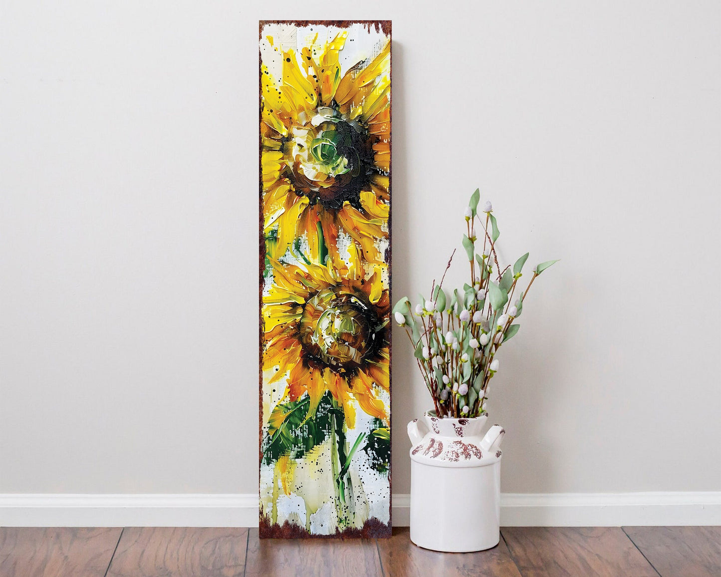 36-inch Summer Oil Sunflower Wooden Porch Sign | Rustic Farmhouse Decor for Door, Wall, Outdoor Entryway | UV Protected & Sealed