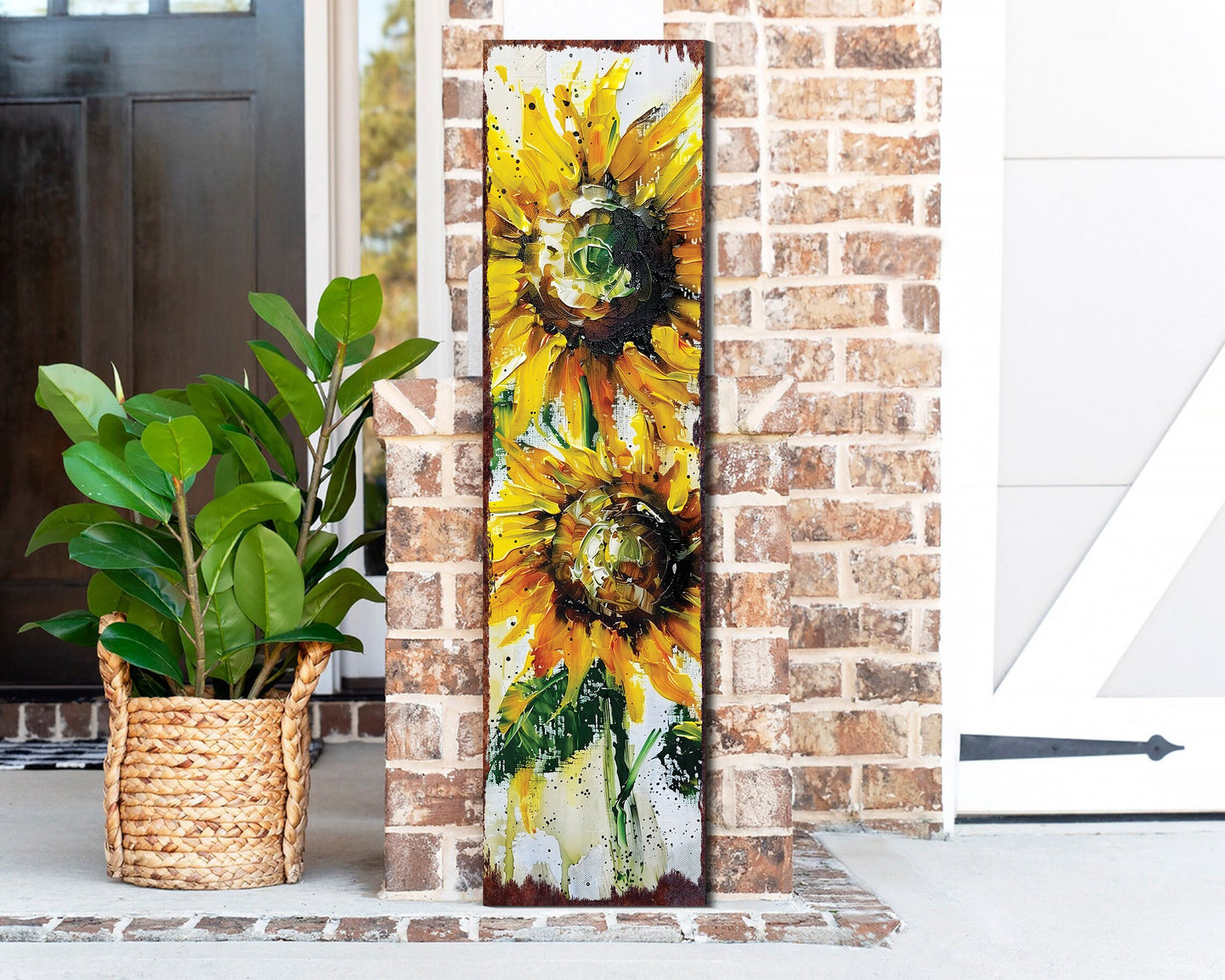 36-inch Summer Oil Sunflower Wooden Porch Sign | Rustic Farmhouse Decor for Door, Wall, Outdoor Entryway | UV Protected & Sealed
