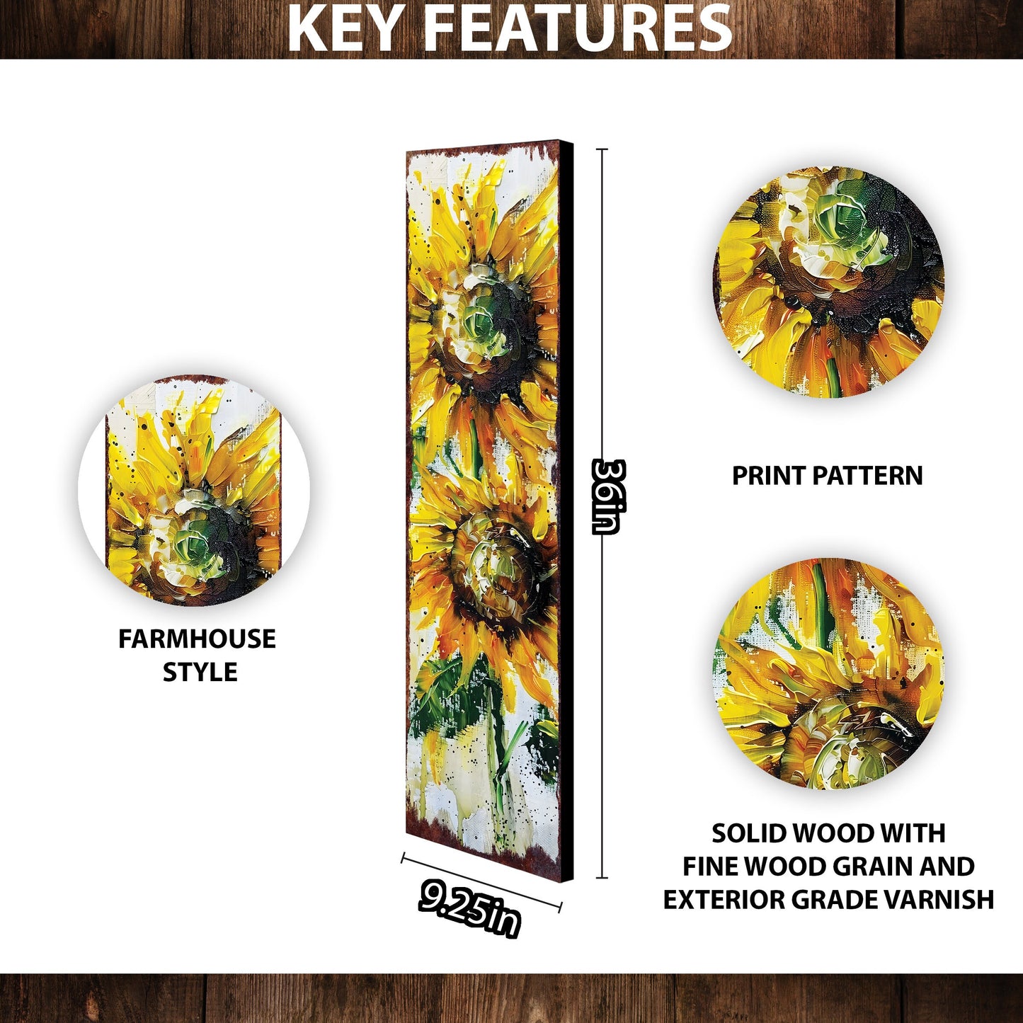 36-inch Summer Oil Sunflower Wooden Porch Sign | Rustic Farmhouse Decor for Door, Wall, Outdoor Entryway | UV Protected & Sealed