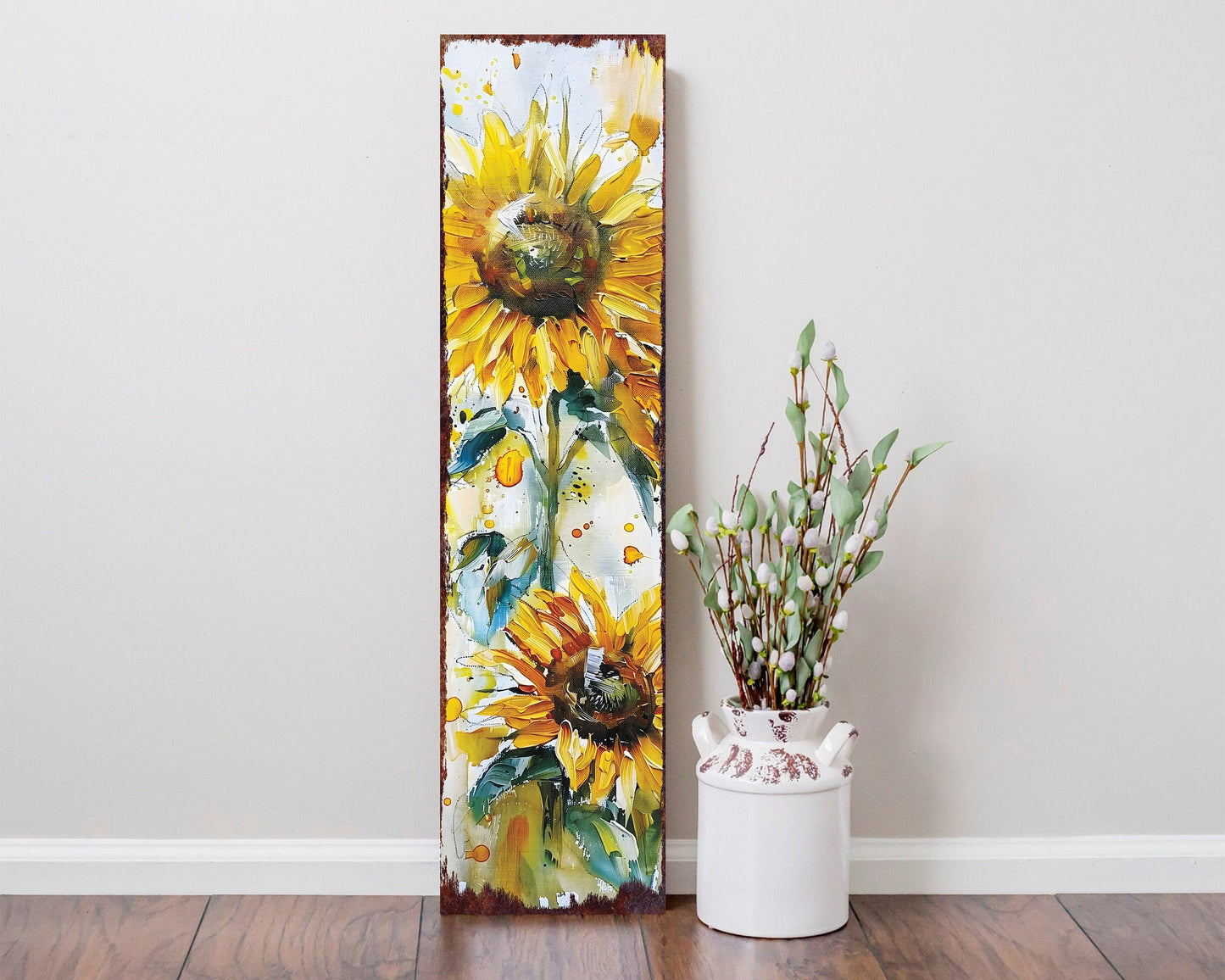 36-inch Summer Oil Sunflower Porch Sign | Rustic Farmhouse Decor for Door, Wall, Outdoor Entryway Decor | UV Protected & Sealed