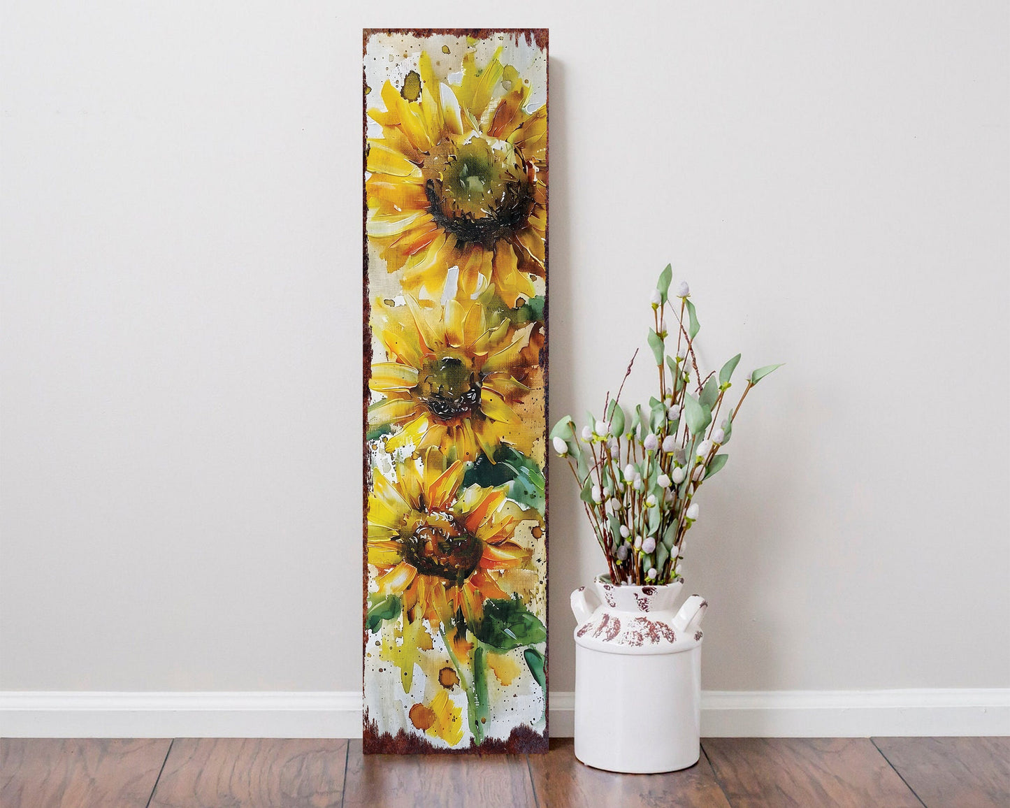 36-inch Summer Oil Sunflower Porch Sign | Rustic Farmhouse Decor for Door, Wall, Outdoor Entryway Foyer Decoative | UV Protected & Sealed