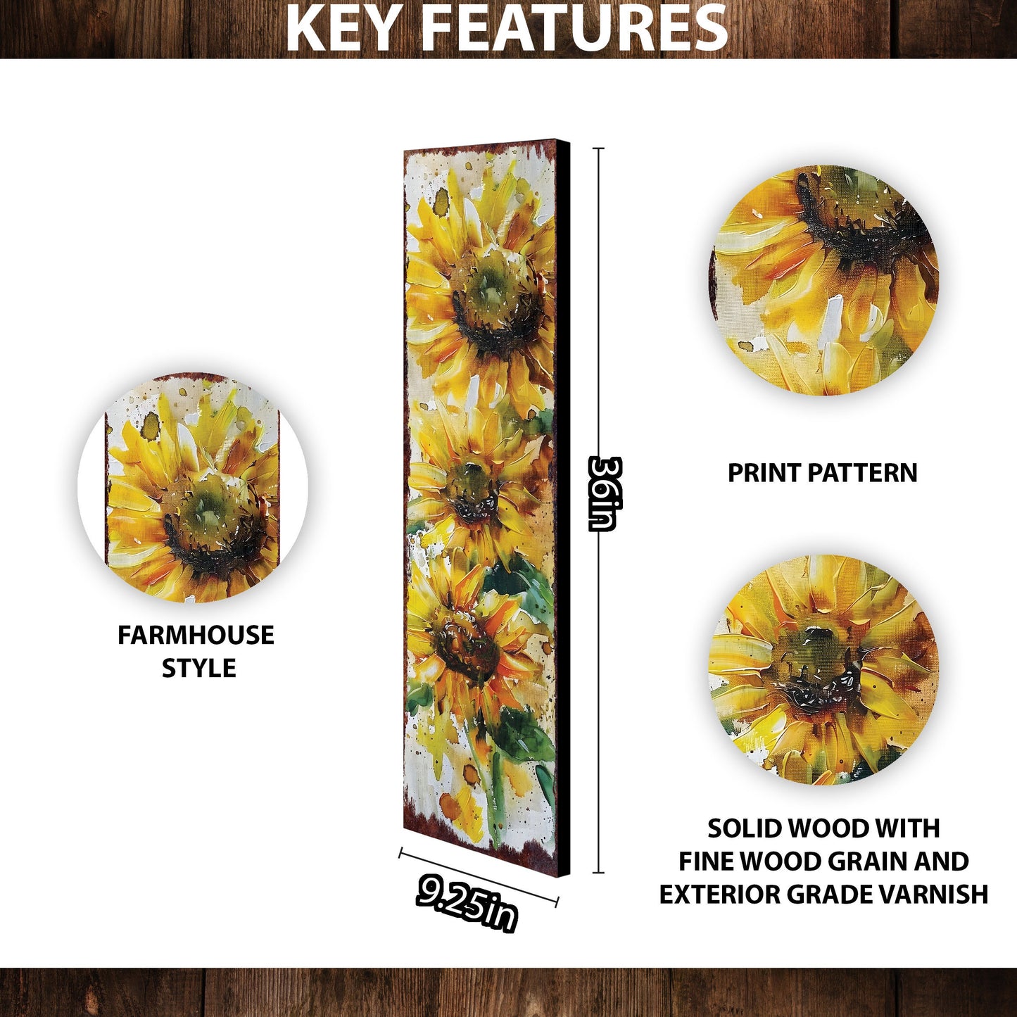 36-inch Summer Oil Sunflower Porch Sign | Rustic Farmhouse Decor for Door, Wall, Outdoor Entryway Foyer Decoative | UV Protected & Sealed