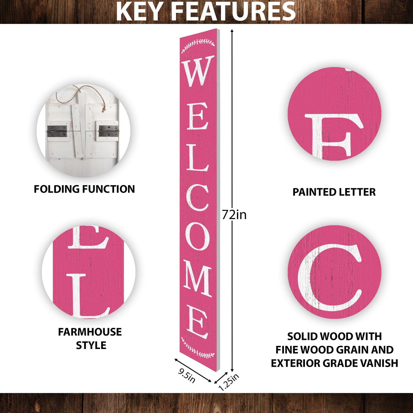 72-inch Honeysuckle Outdoor Welcome Sign | Rustic Front Door Sign | Foldable and Portable | UV Protected and Sealed