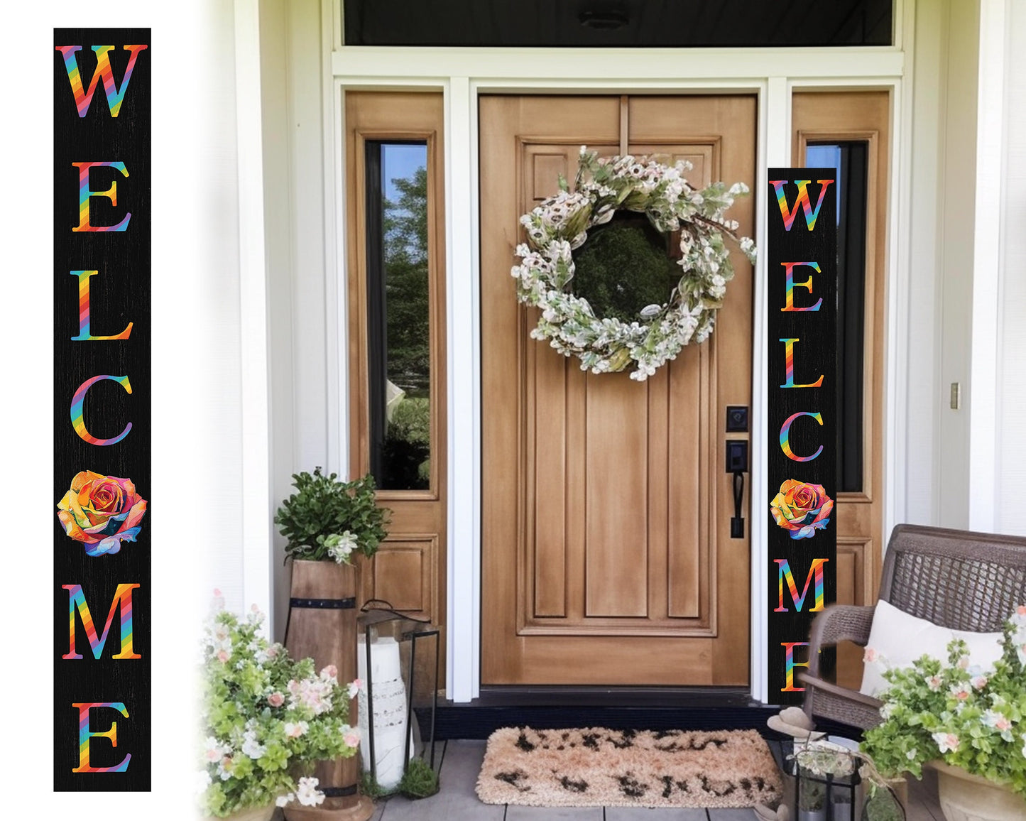 72-inch Pride LGBT Black Outdoor Welcome Sign | Rustic Front Door Sign | Foldable and Portable | UV Protected and Sealed