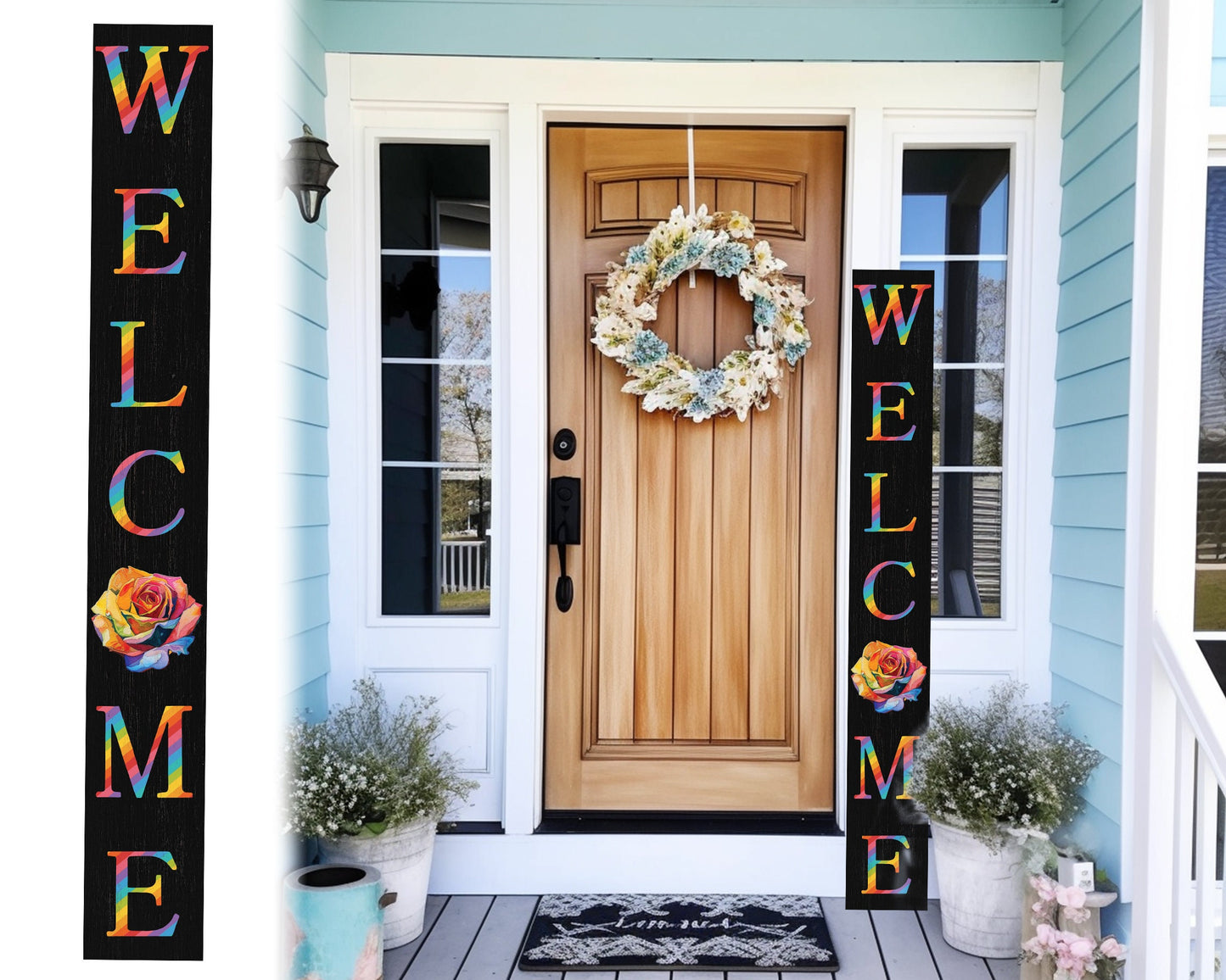 72-inch Pride LGBT Black Outdoor Welcome Sign | Rustic Front Door Sign | Foldable and Portable | UV Protected and Sealed