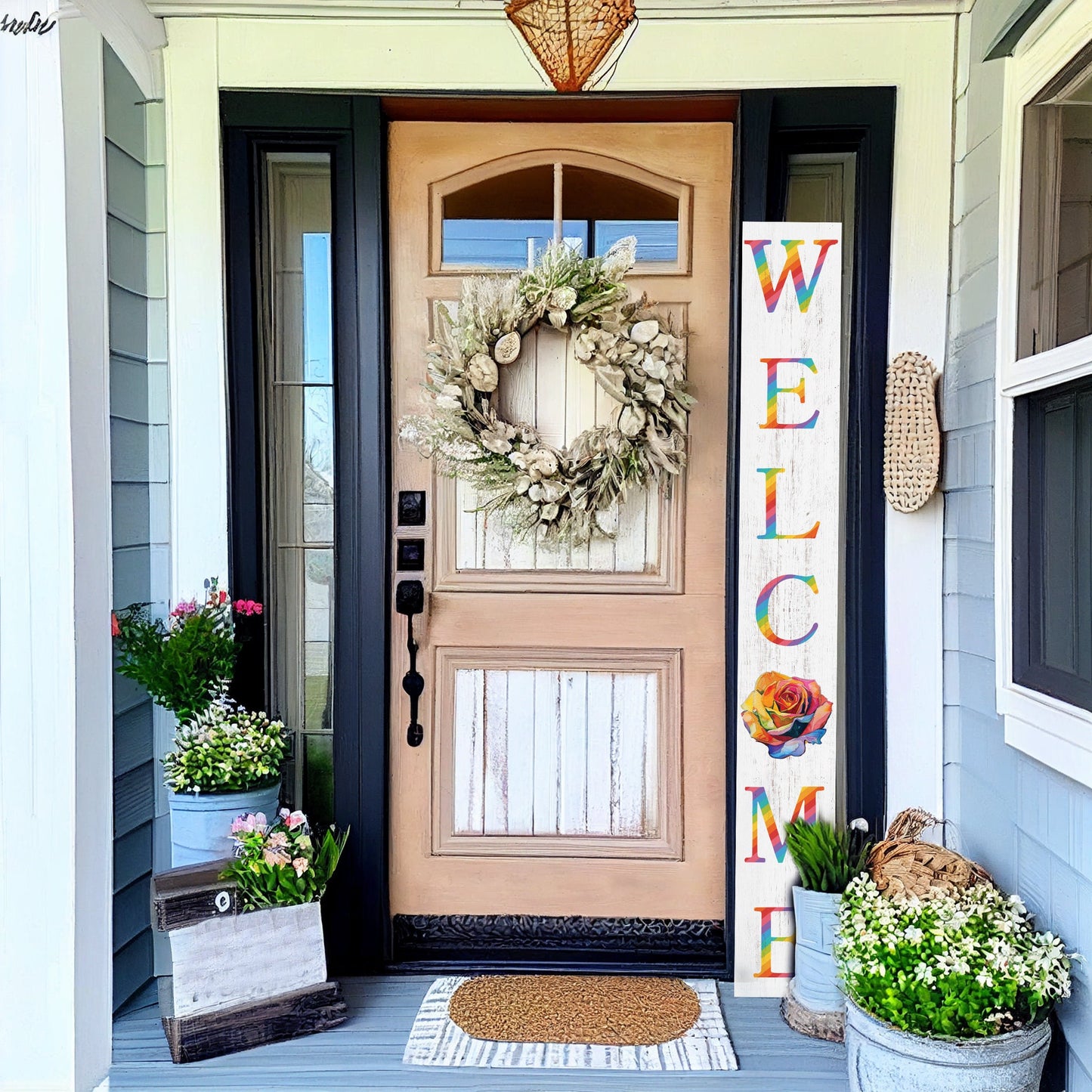 72-inch Pride LGBT White Outdoor Welcome Sign | Rustic Front Door Sign | Foldable and Portable | UV Protected and Sealed