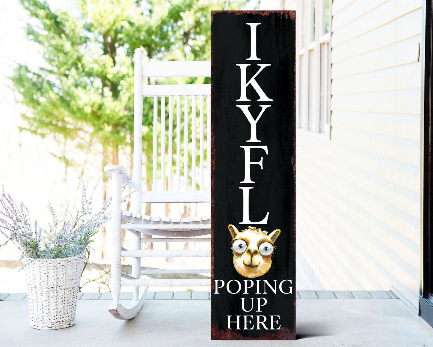 36-Inch Everyday Humor IKYFL Lama Porch Sign | Front Door Wall Decor | Rustic Farmhouse Outdoor Entryway Display Board