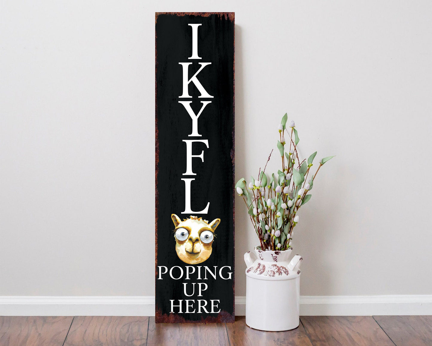 36-Inch Everyday Humor IKYFL Lama Porch Sign | Front Door Wall Decor | Rustic Farmhouse Outdoor Entryway Display Board