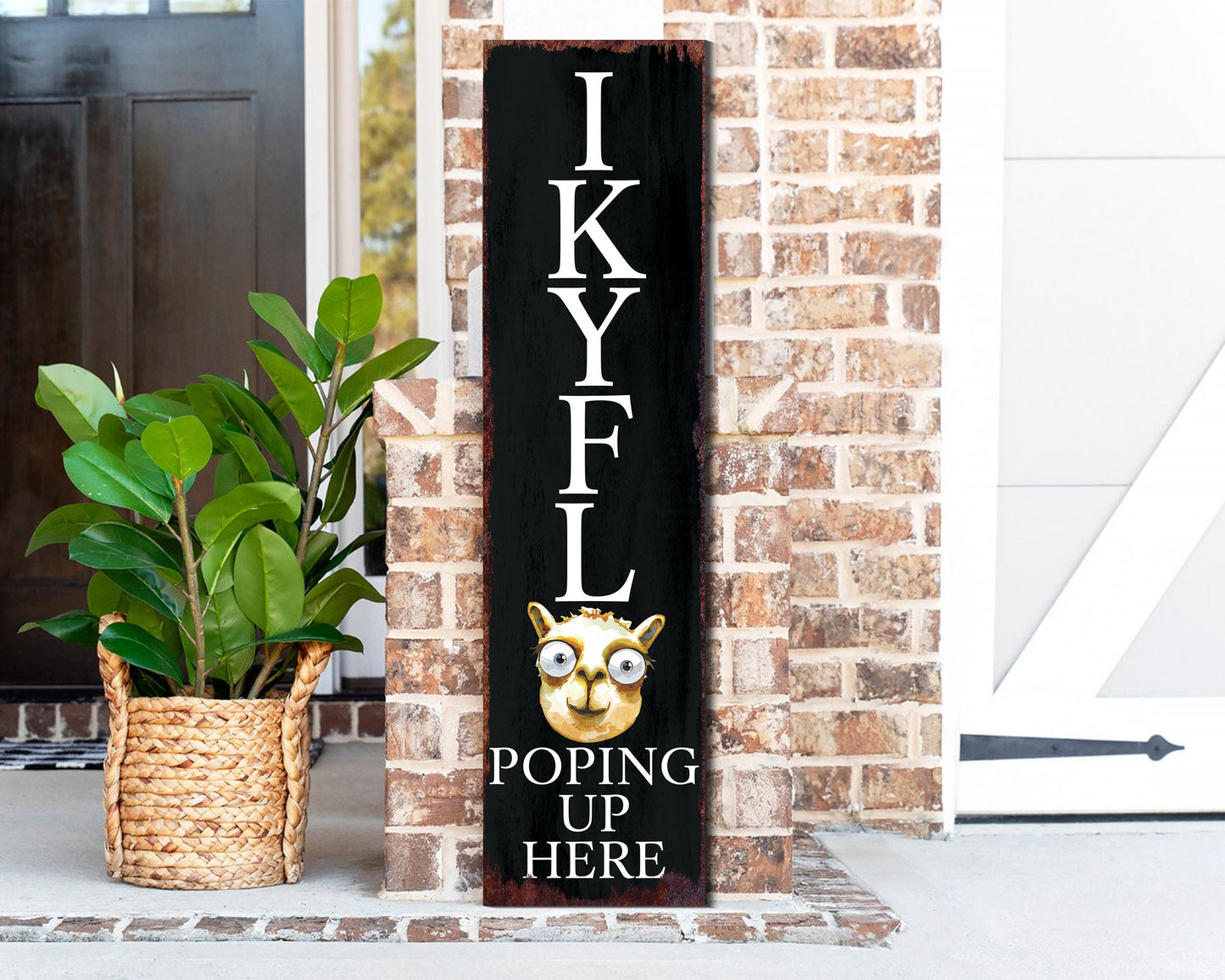 36-Inch Everyday Humor IKYFL Lama Porch Sign | Front Door Wall Decor | Rustic Farmhouse Outdoor Entryway Display Board