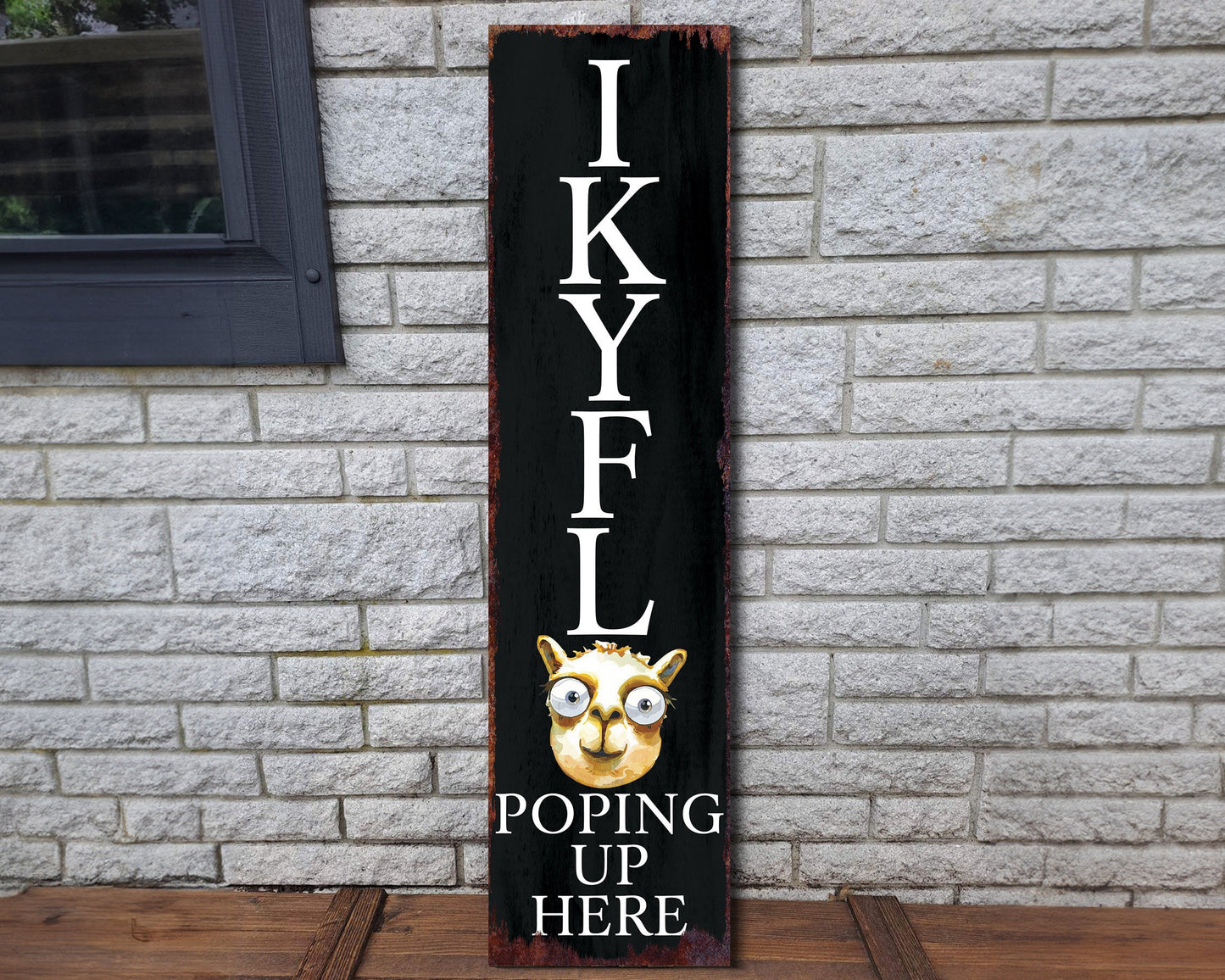 36-Inch Everyday Humor IKYFL Lama Porch Sign | Front Door Wall Decor | Rustic Farmhouse Outdoor Entryway Display Board