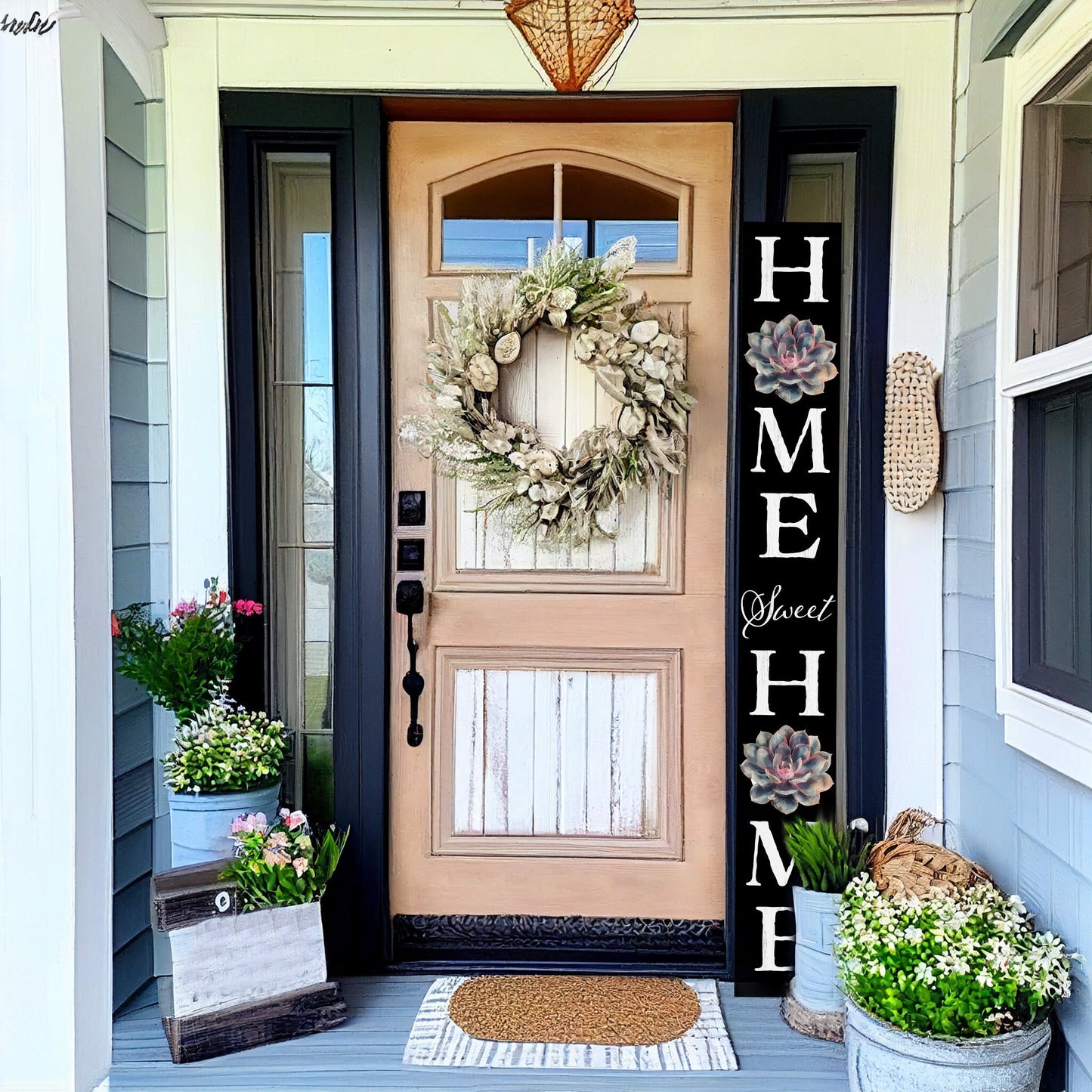 72in Succulent Home Sweet Home Sign | Rustic Wood Front Door Decor | Farmhouse Porch Sign Decorations | Patio Decor | Wooden Decor