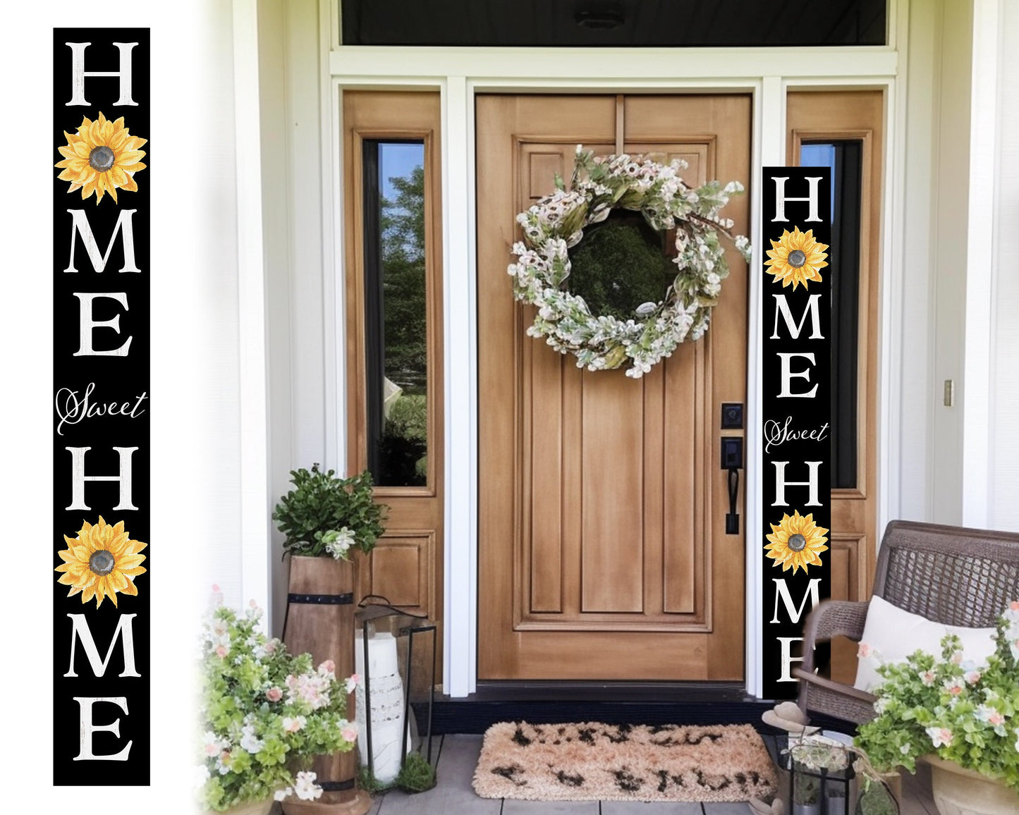 72in Sunflower Home Sweet Home Sign | Rustic Wood Front Door Decor | Farmhouse Porch Sign Decorations | Patio Decor | Wooden Decor
