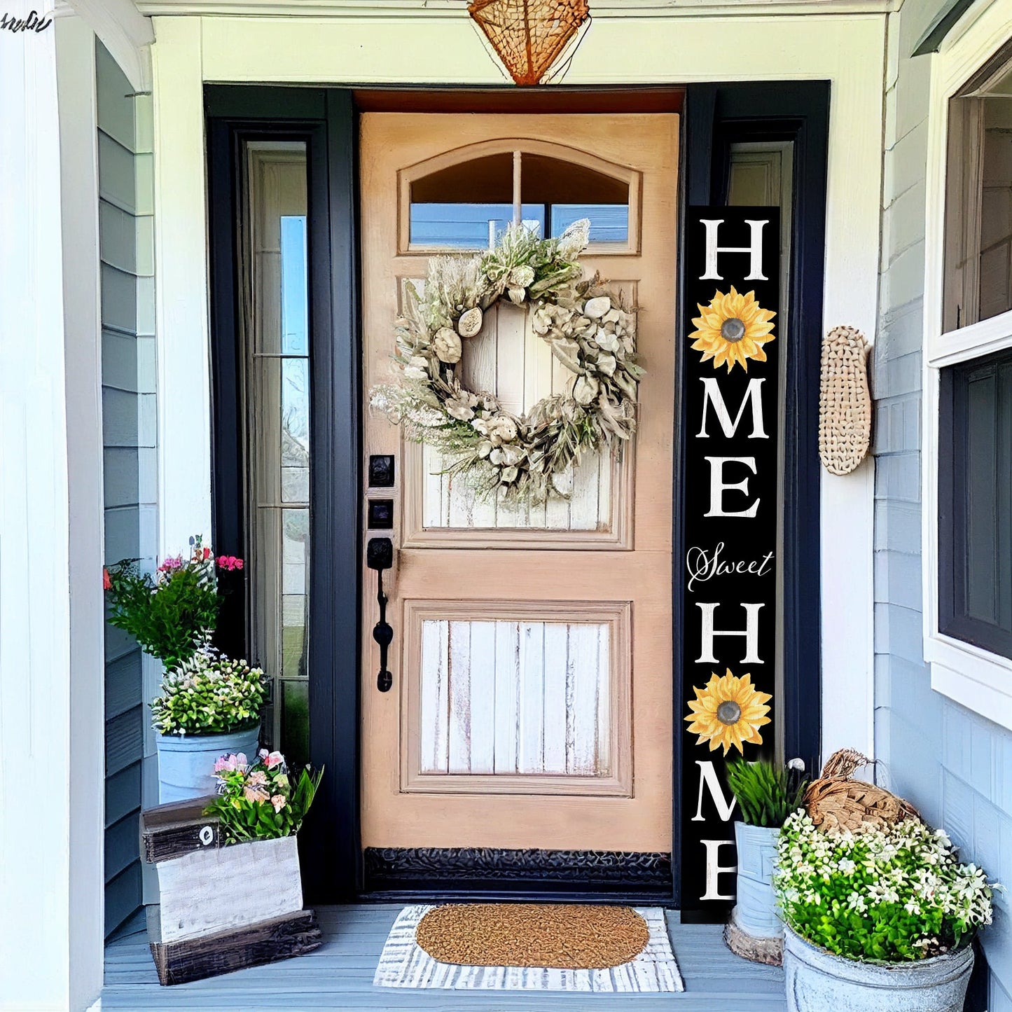 72in Sunflower Home Sweet Home Sign | Rustic Wood Front Door Decor | Farmhouse Porch Sign Decorations | Patio Decor | Wooden Decor