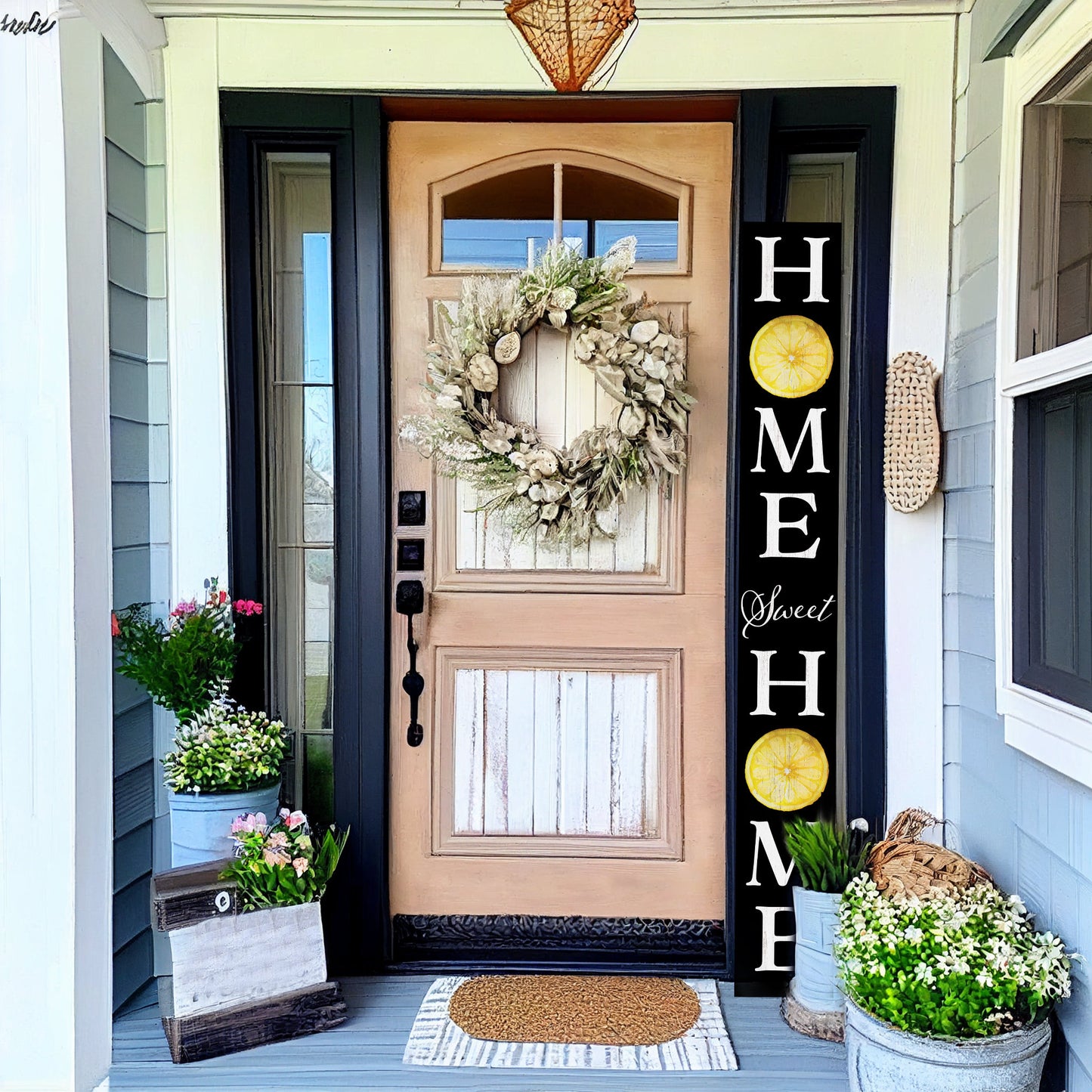 72in Lemon Home Sweet Home Sign | Rustic Wood Front Door Decor | Farmhouse Porch Sign Decorations | Patio Decor | Wooden Decor