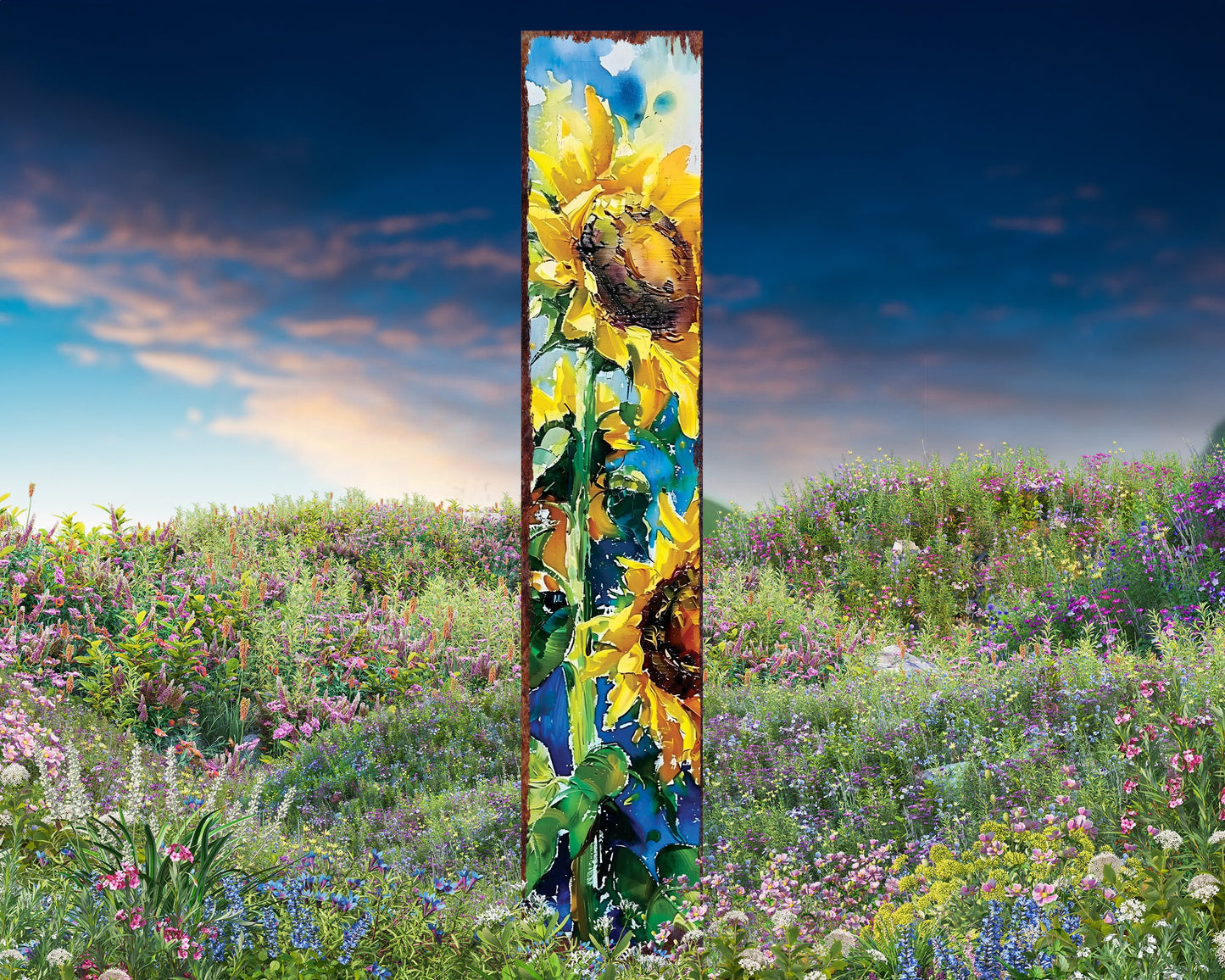 42in Summer Garden Stake - Oil Paint Style Sunflowers Decor - Ideal for Outdoor, Yard, and Garden Decorations