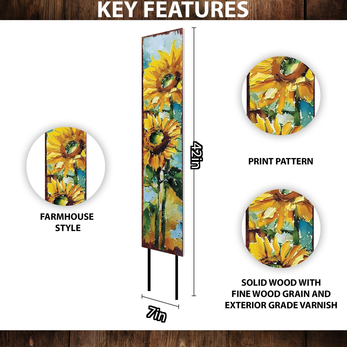 42in Summer Garden Stake - Oil Paint Style Sunflower Decor Plaque - Ideal for Outdoor, Yard, and Garden Decorations